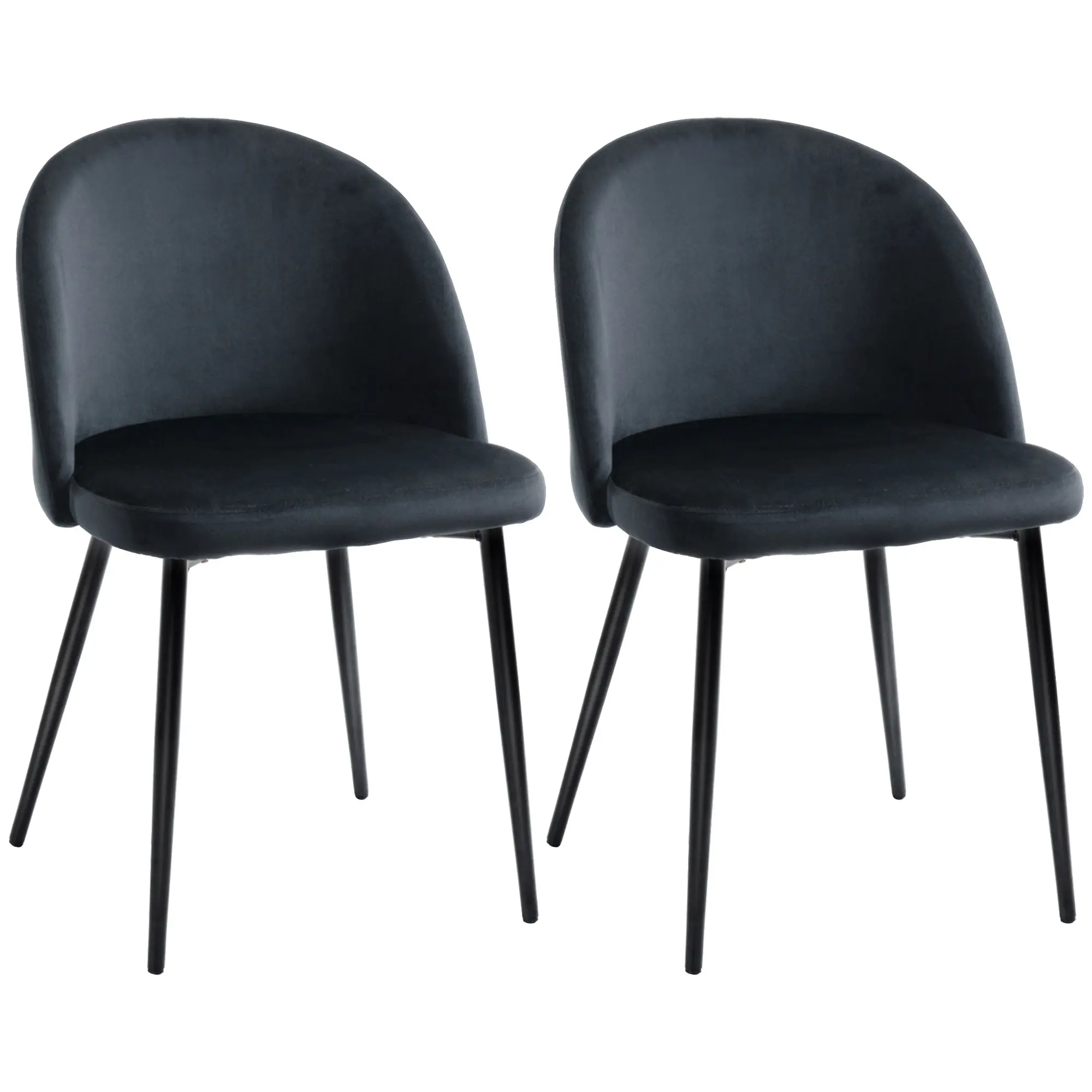 Set of 2 Mid-Back Velvet Dining Chairs for Dining Room, Black
