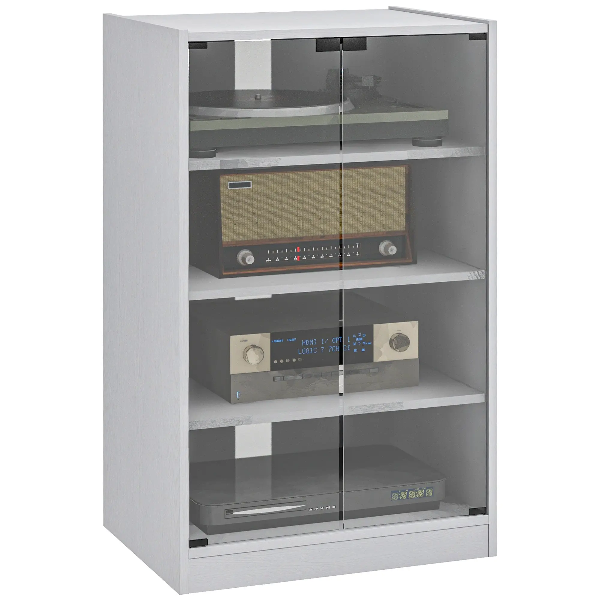 4-Tier Media Cabinet Stand w/ Adjustable Shelves & Cable Management, Distressed White