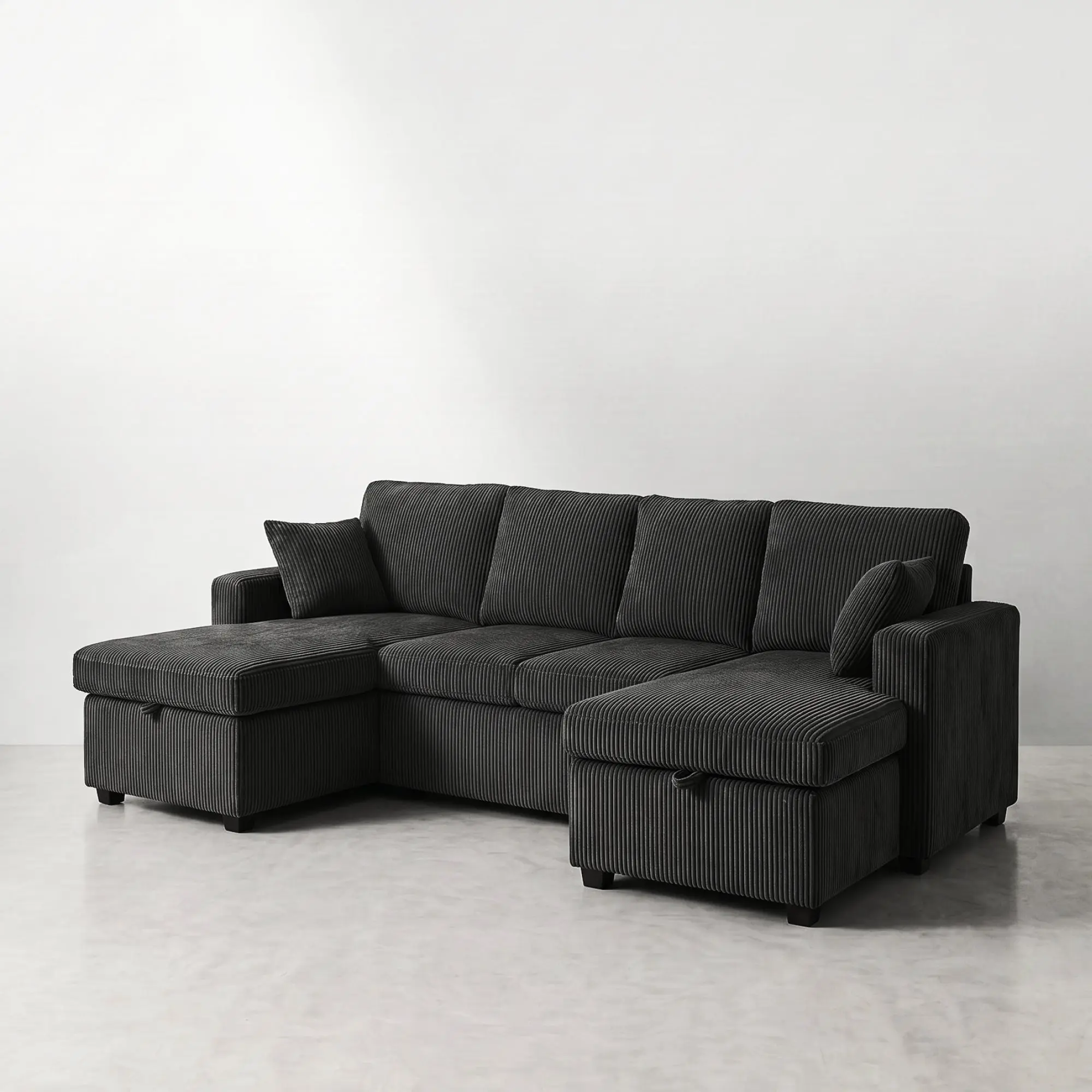 FlexLiving 111" U-Shaped Dual-Storage Sleeper Sectional, Charcoal Grey