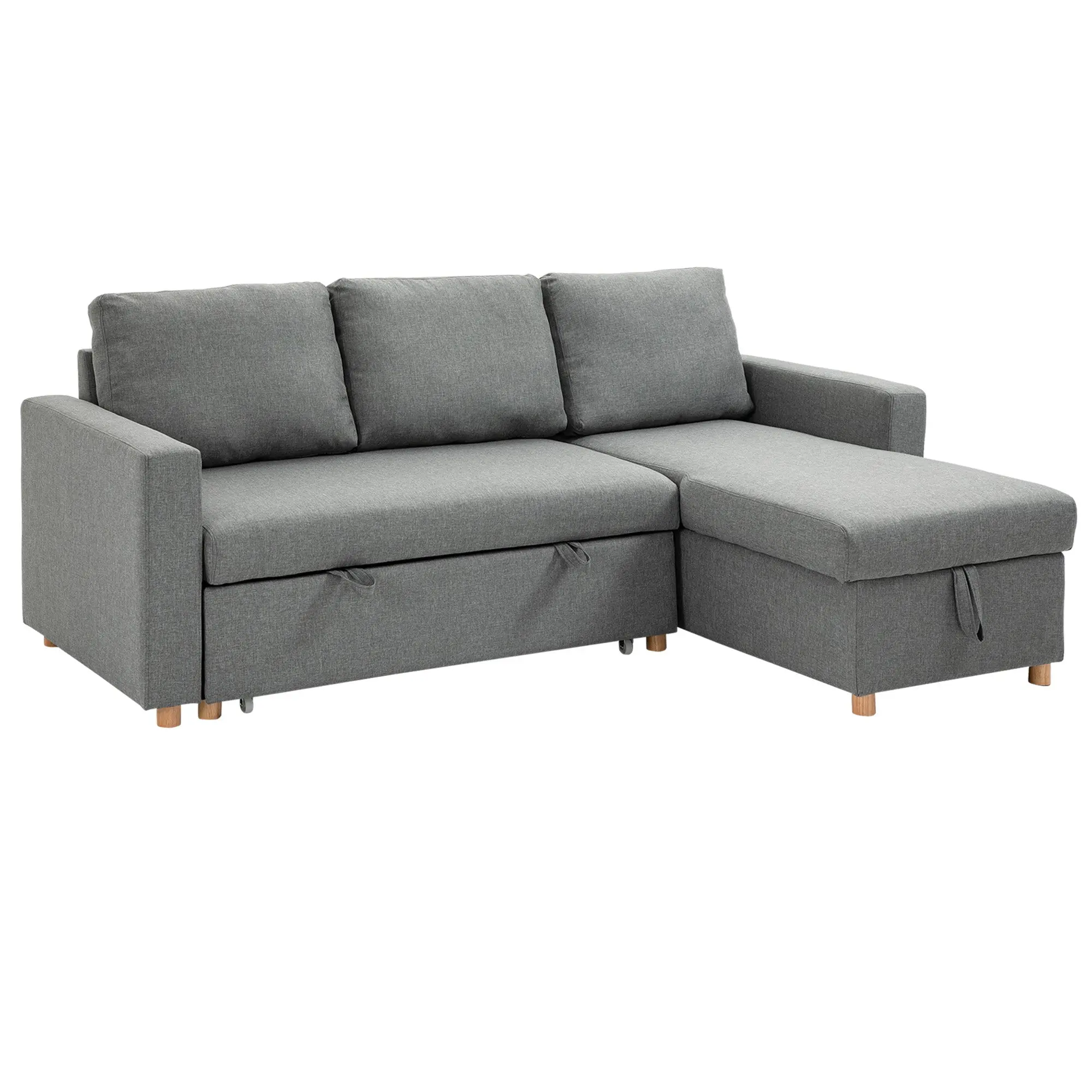 83" Pull-Out Sofa Bed with Reversible Storage Chaise, Wide Deep Seat, Light Grey
