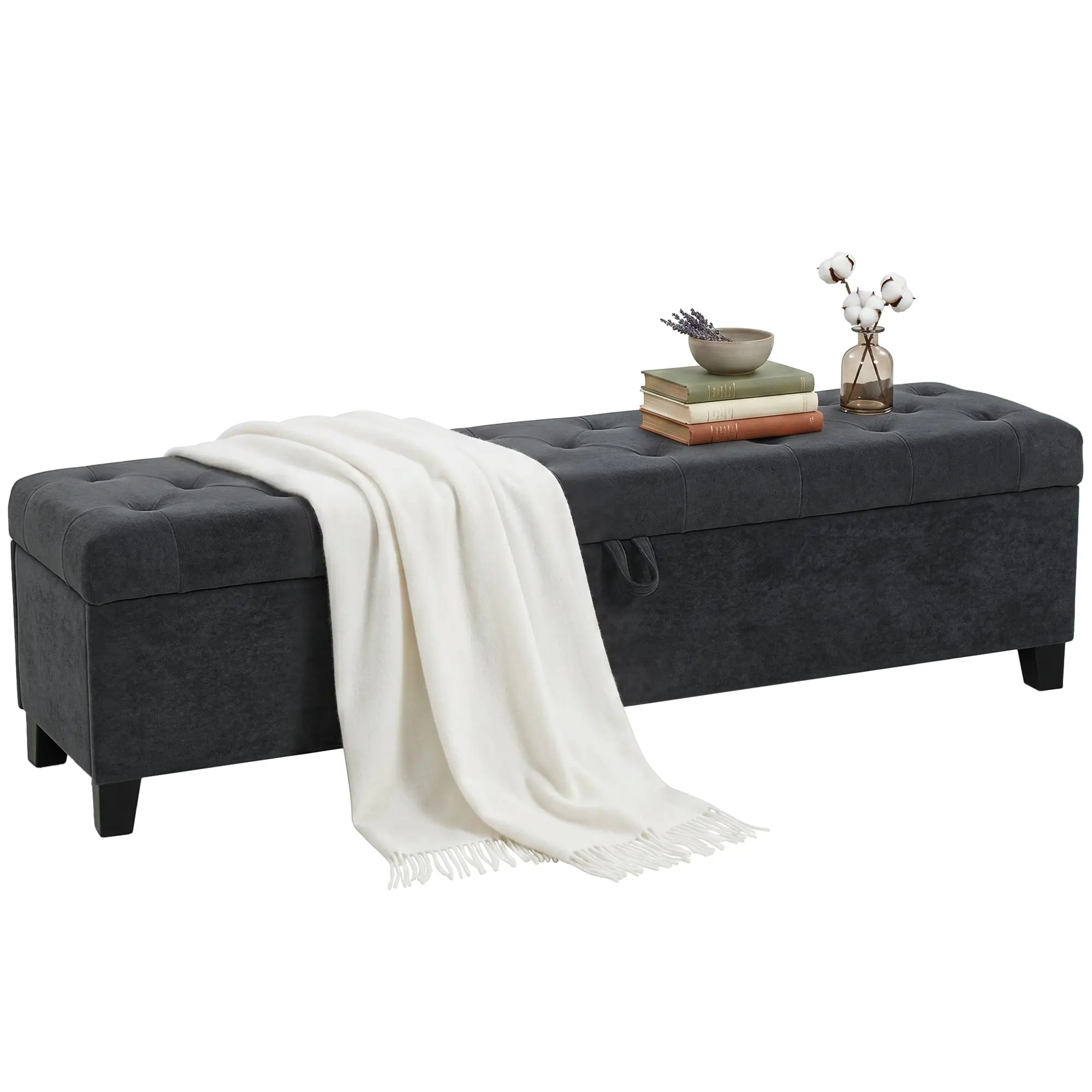63" Tufted Storage Ottoman Bench with Lift Seat for Queen/King Bed, Dark Grey