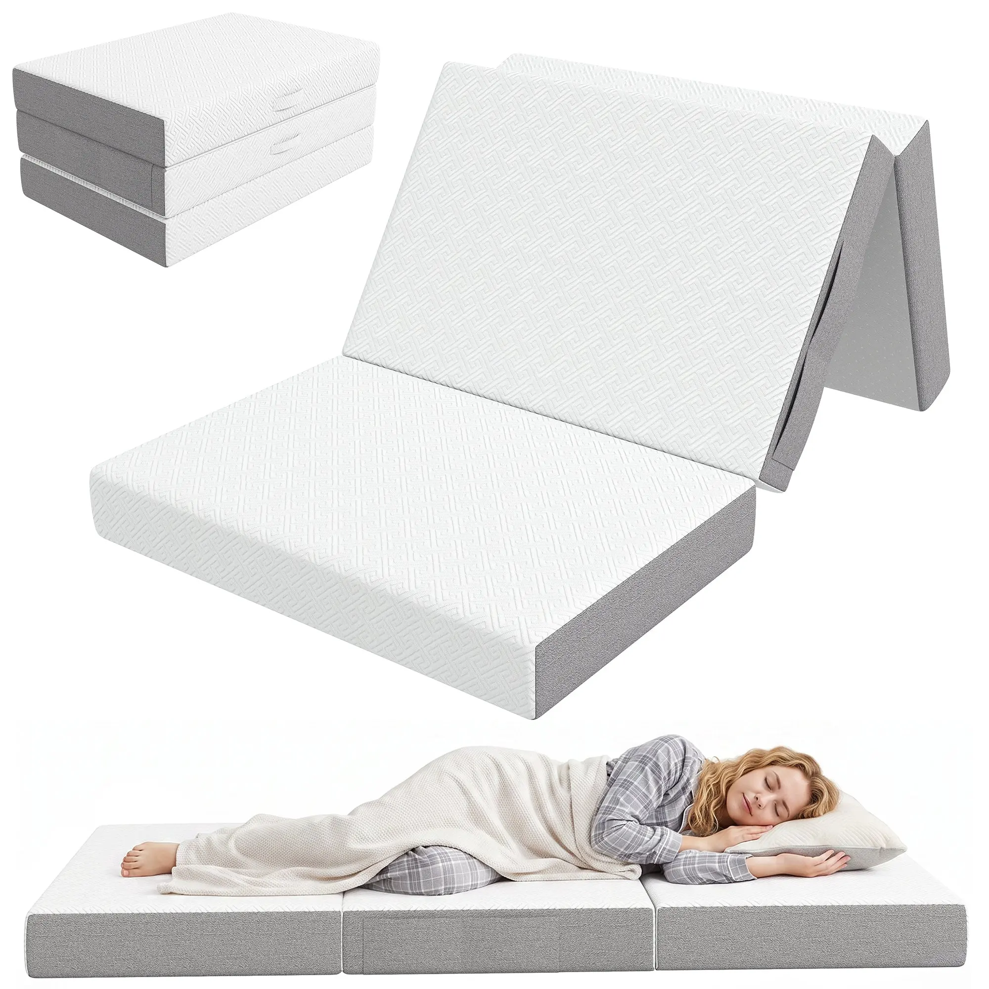 Tri-Fold Twin Memory Foam Mattress, 6" Thick with Washable Cover 75" x 38" x 6"