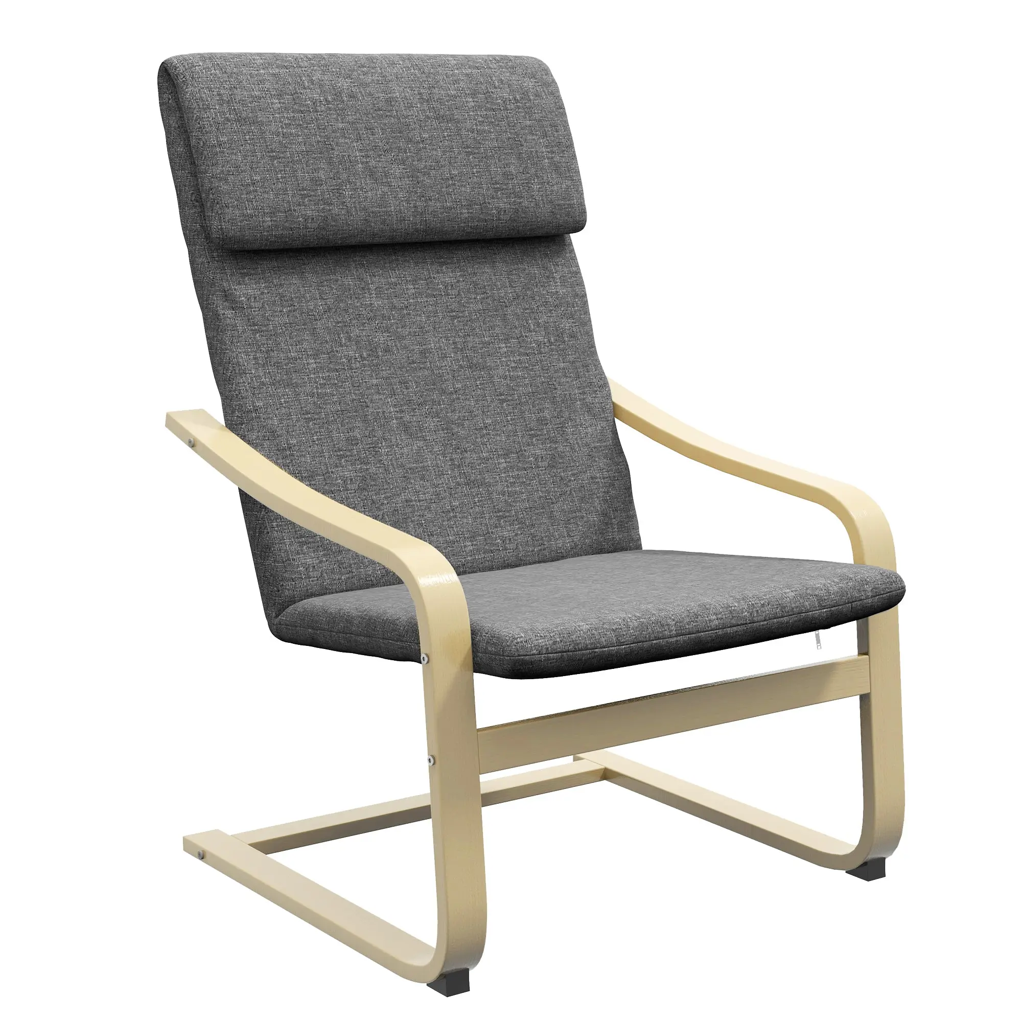 Linen-Feel Modern Accent Chair with Padded Seat and Curved Wood Legs, Dark Grey