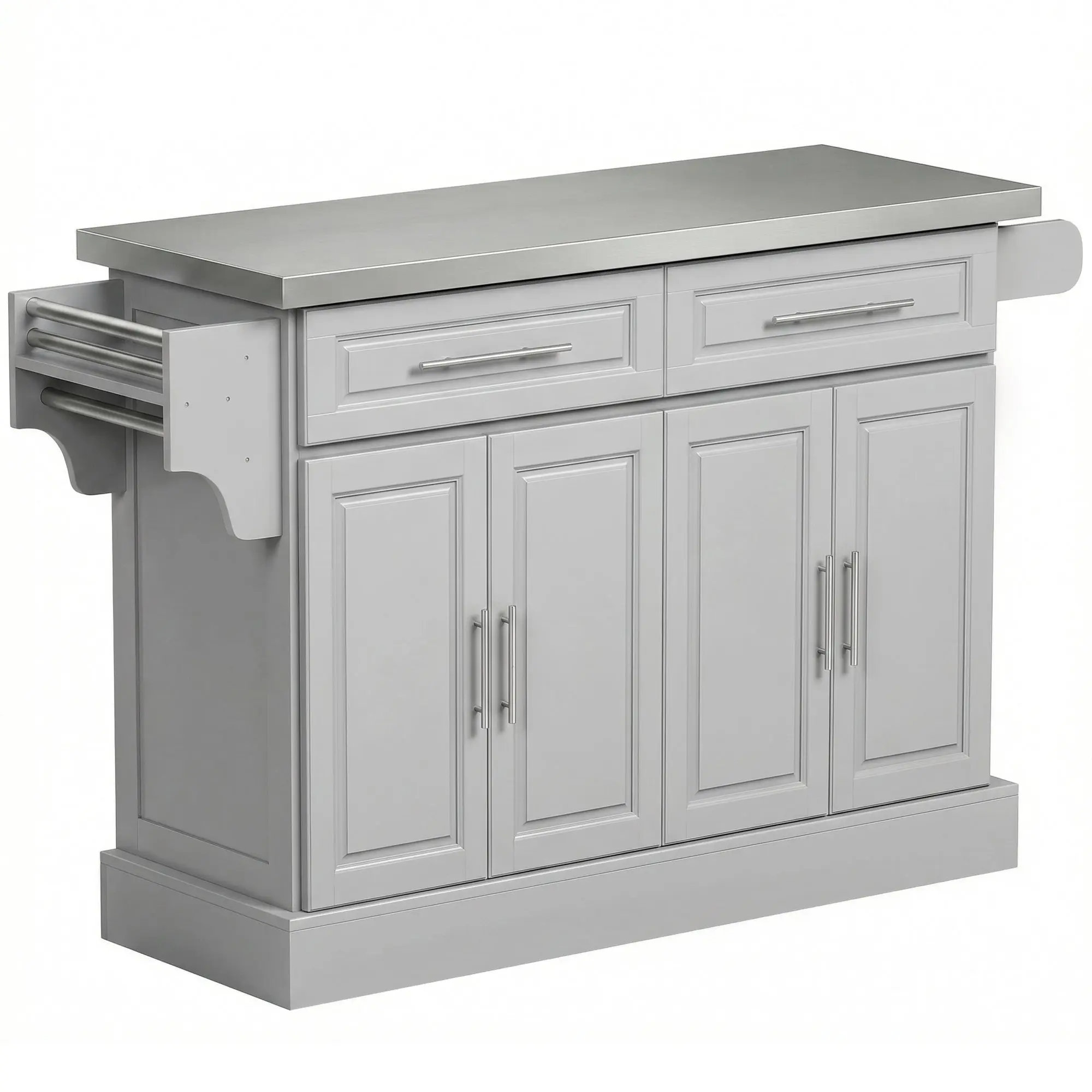 Rolling Kitchen Island with Stainless Steel Top and 2 Drawers for Storage, Gray