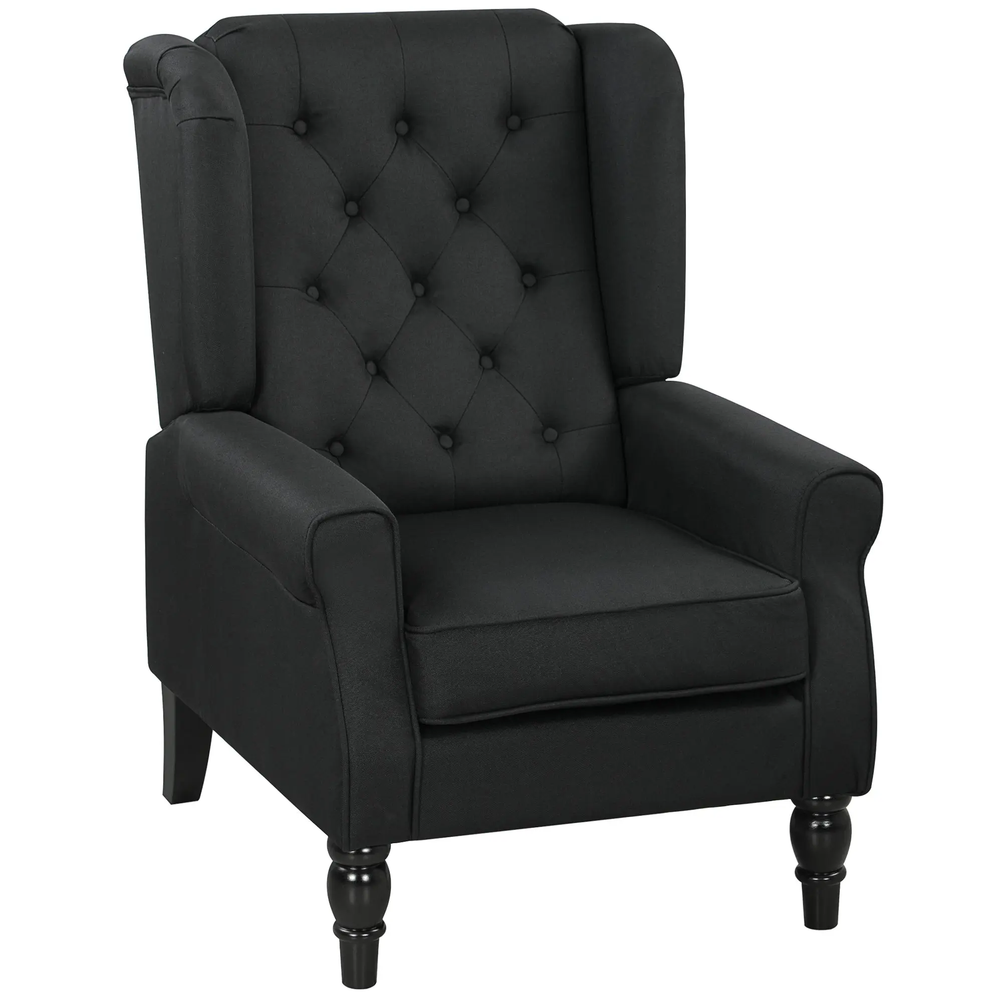 Mid Century Arm Chair for Living Room, Linen Wingback Armchair with Wood Frame Button Tufted Design, Black