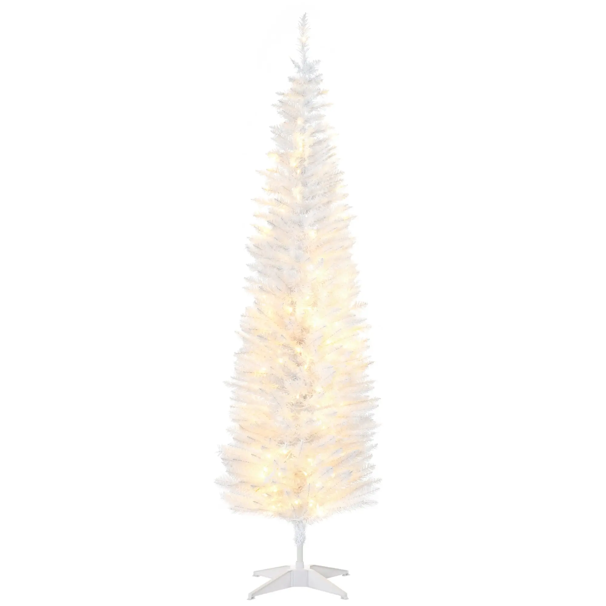 6ft Pencil Christmas Tree Slim with Realistic Branches and Warm White LED Lights White