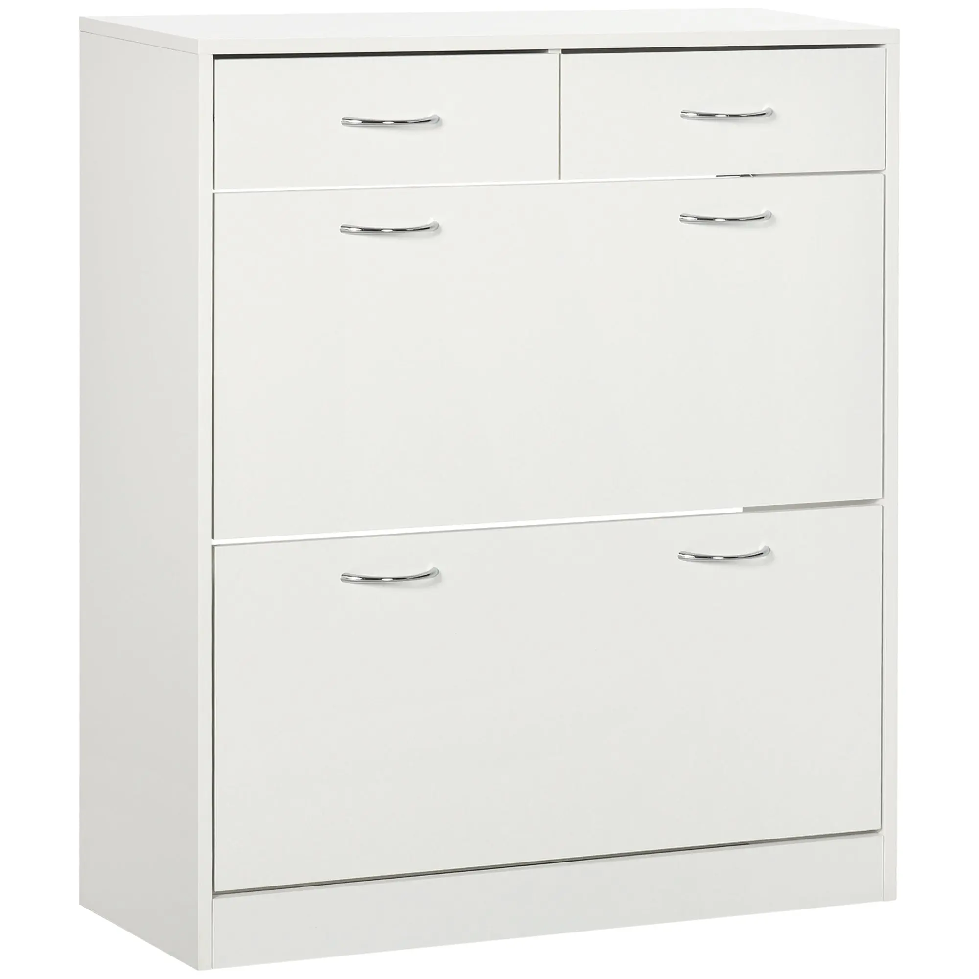 Narrow Shoe Organizer Cabinet with 2 Flip Drawers, 2 Slide Out Drawers for 12 Pairs, White