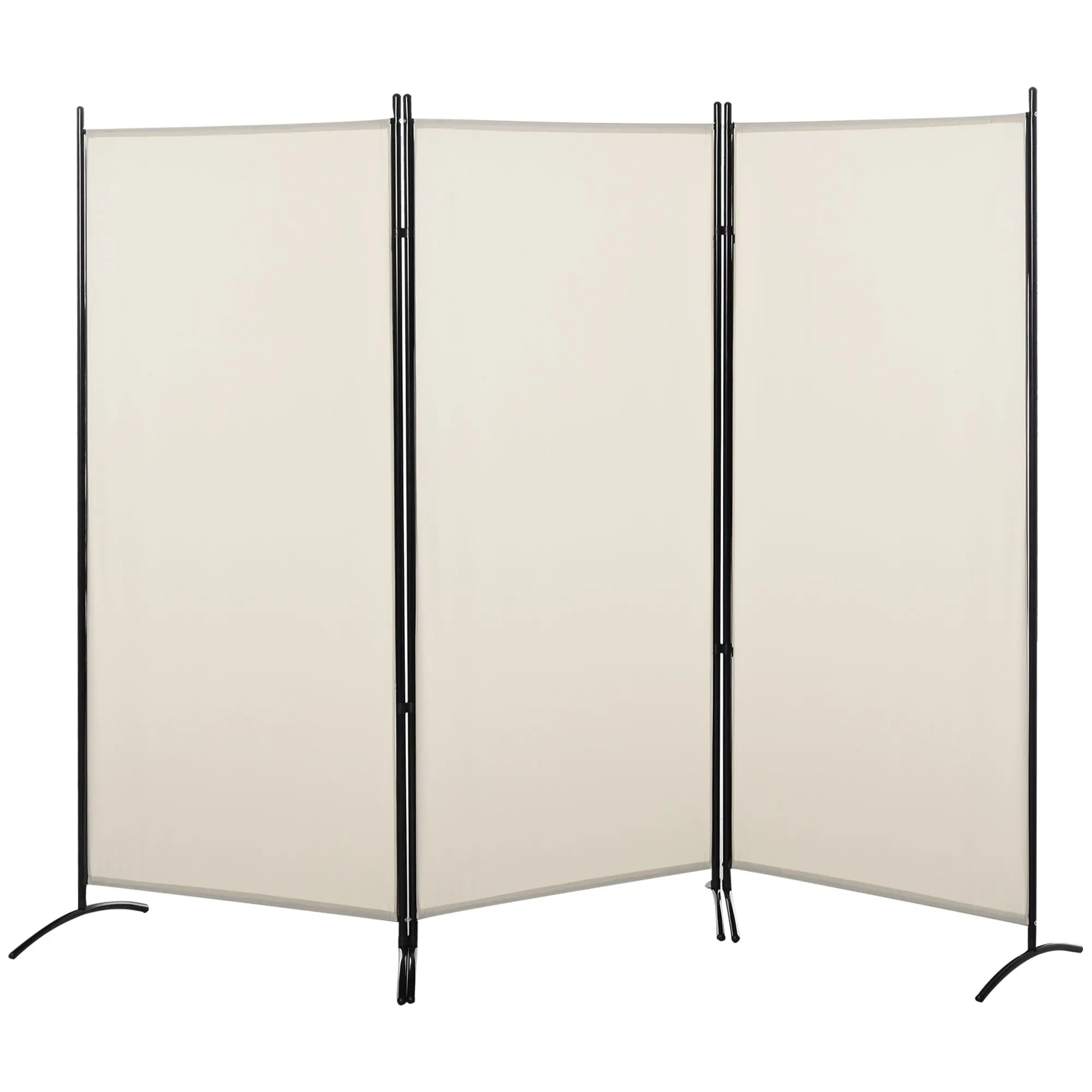 3 Panel Double Hinged Room Divider, 6 Ft Freestanding Folding Privacy Screen, Beige