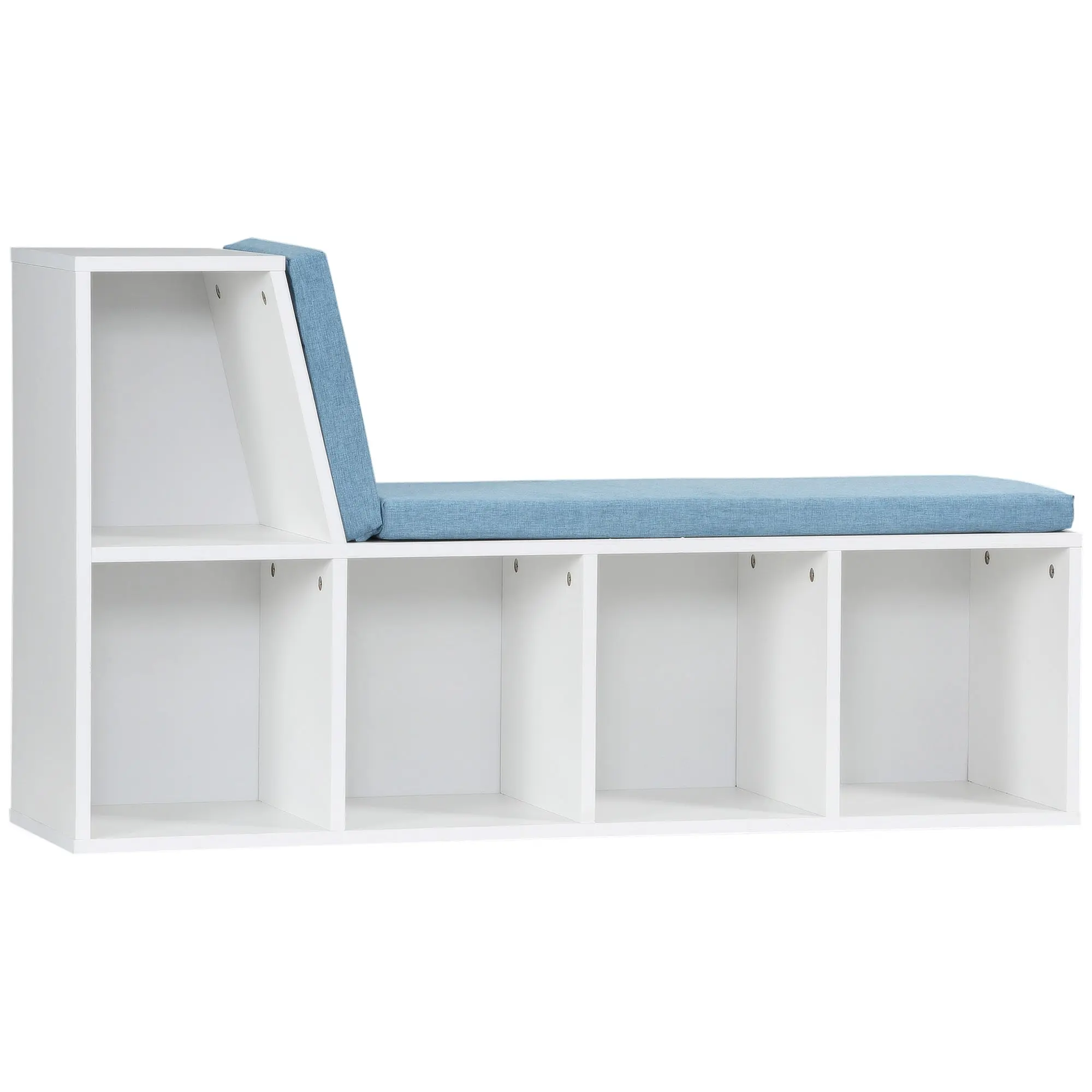 5 Cube Storage Bookshelf with Cushioned Reading Nook for Home Office, Kid Room, Blue