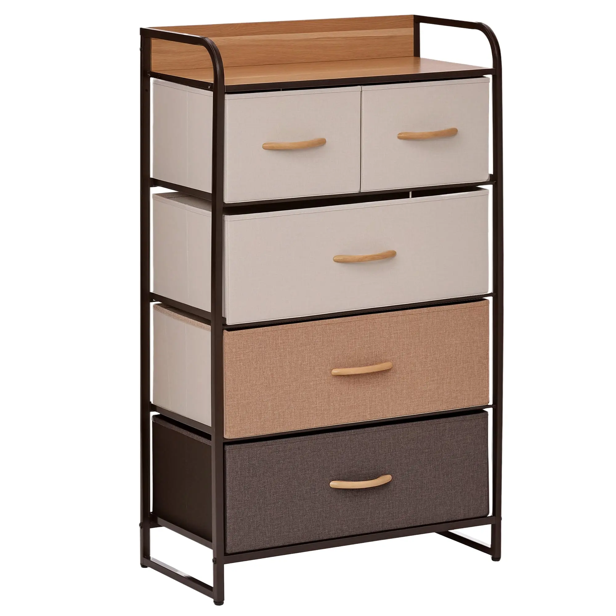 5 Drawer Fabric Dresser Tower 4 Tier Storage Organizer with Steel Frame Maple Wood