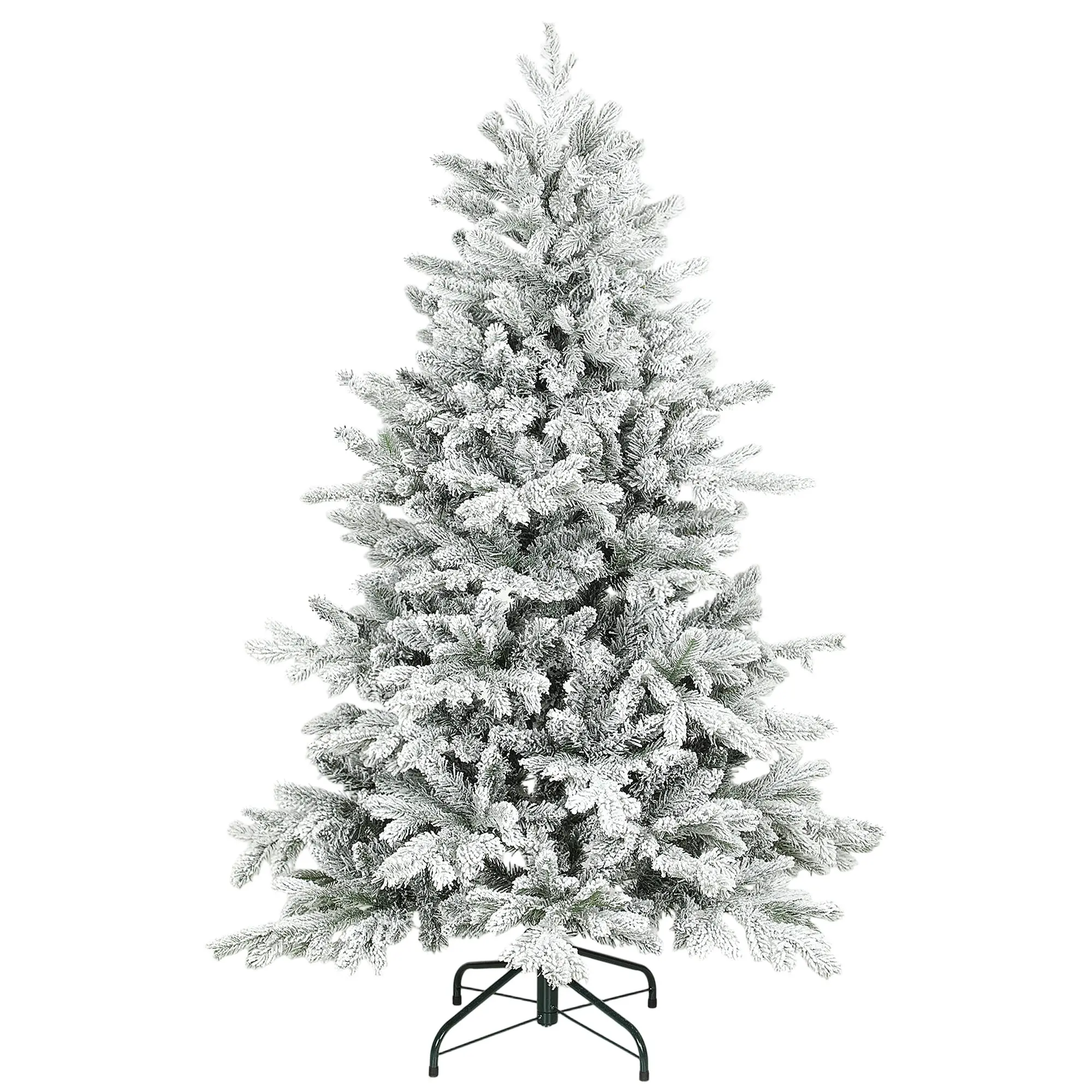 5ft Snow Flocked Christmas Tree with Realistic Tips, Foldable Metal Stand, Easy Assembly