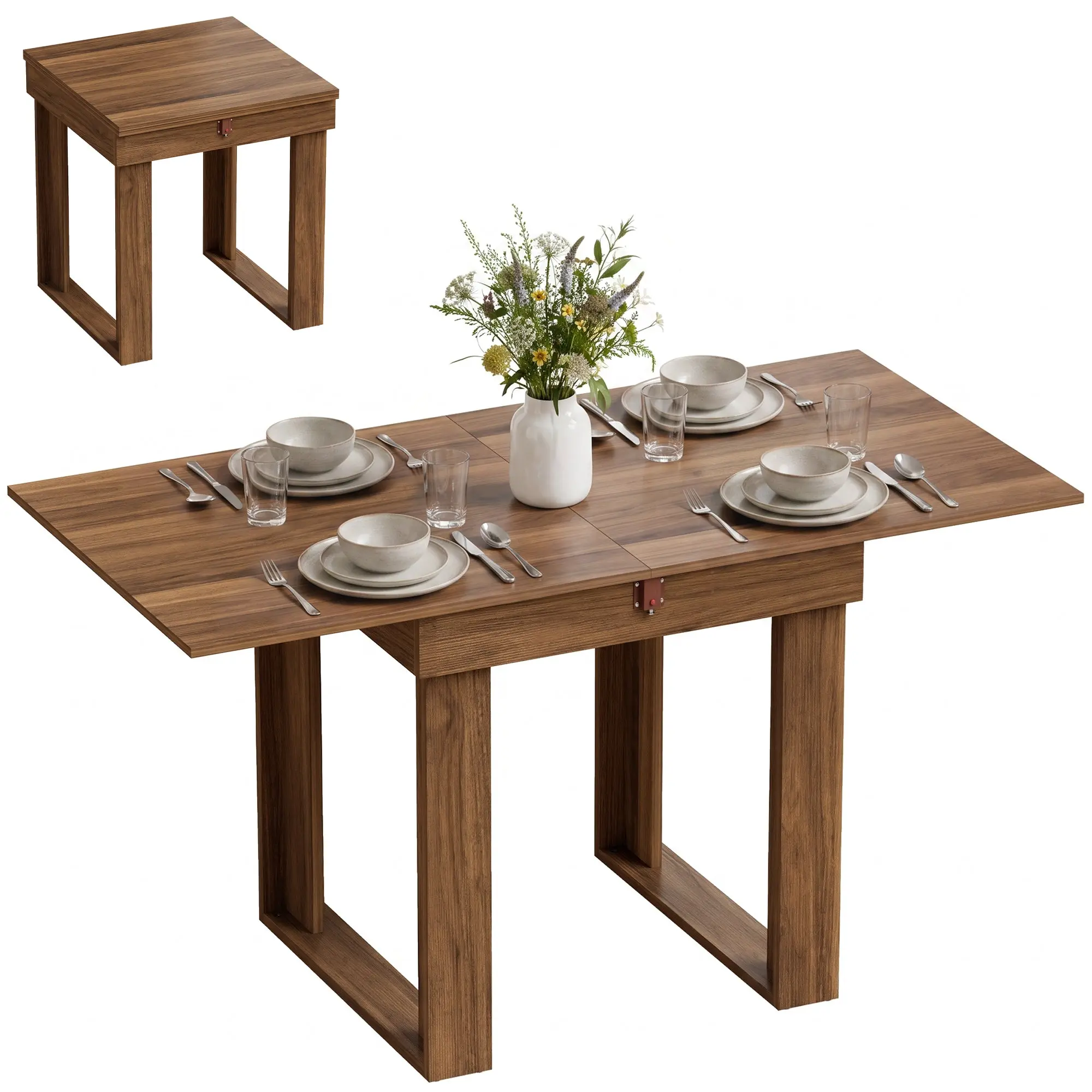 Extendable Dining Table 70-140 cm with Under-Table Storage, Grey Wood Effect