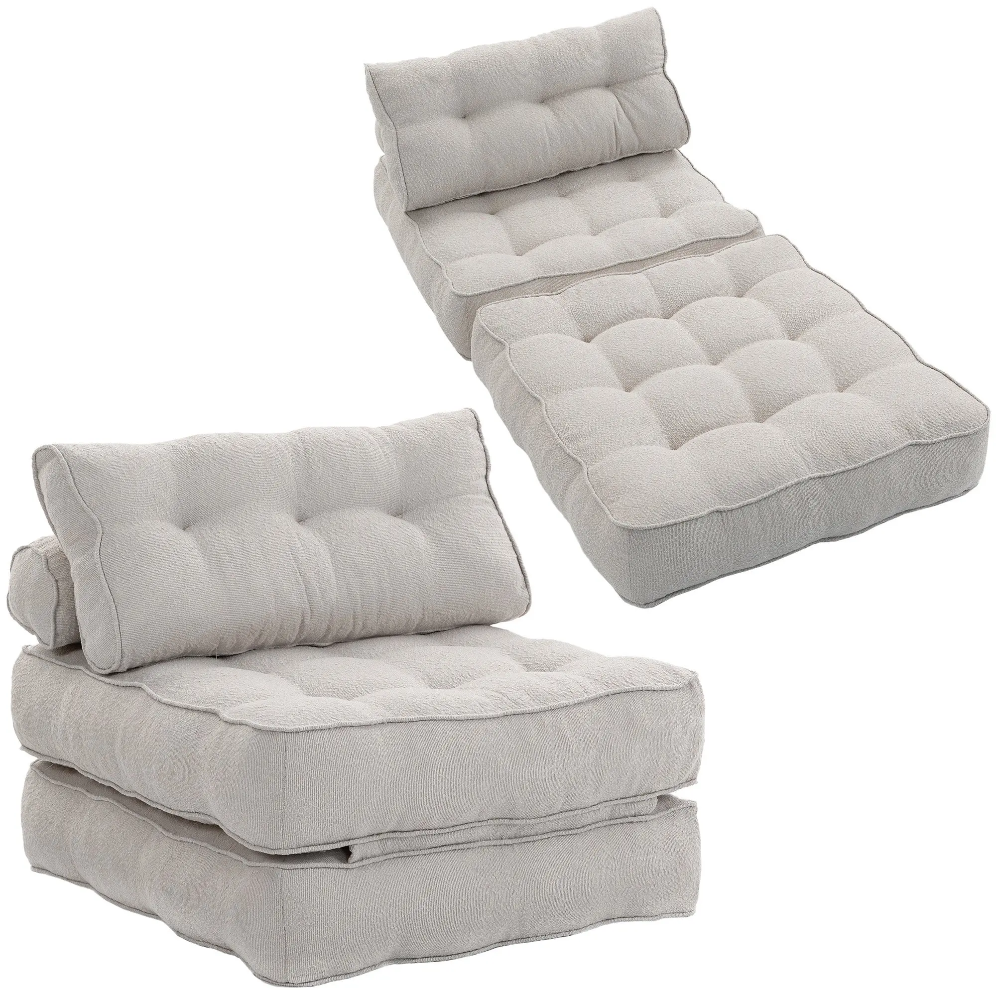 3-in-1 Folding Sofa Bed with Thick Cushion & Pillows, Boneless Cloud, Beige Grey
