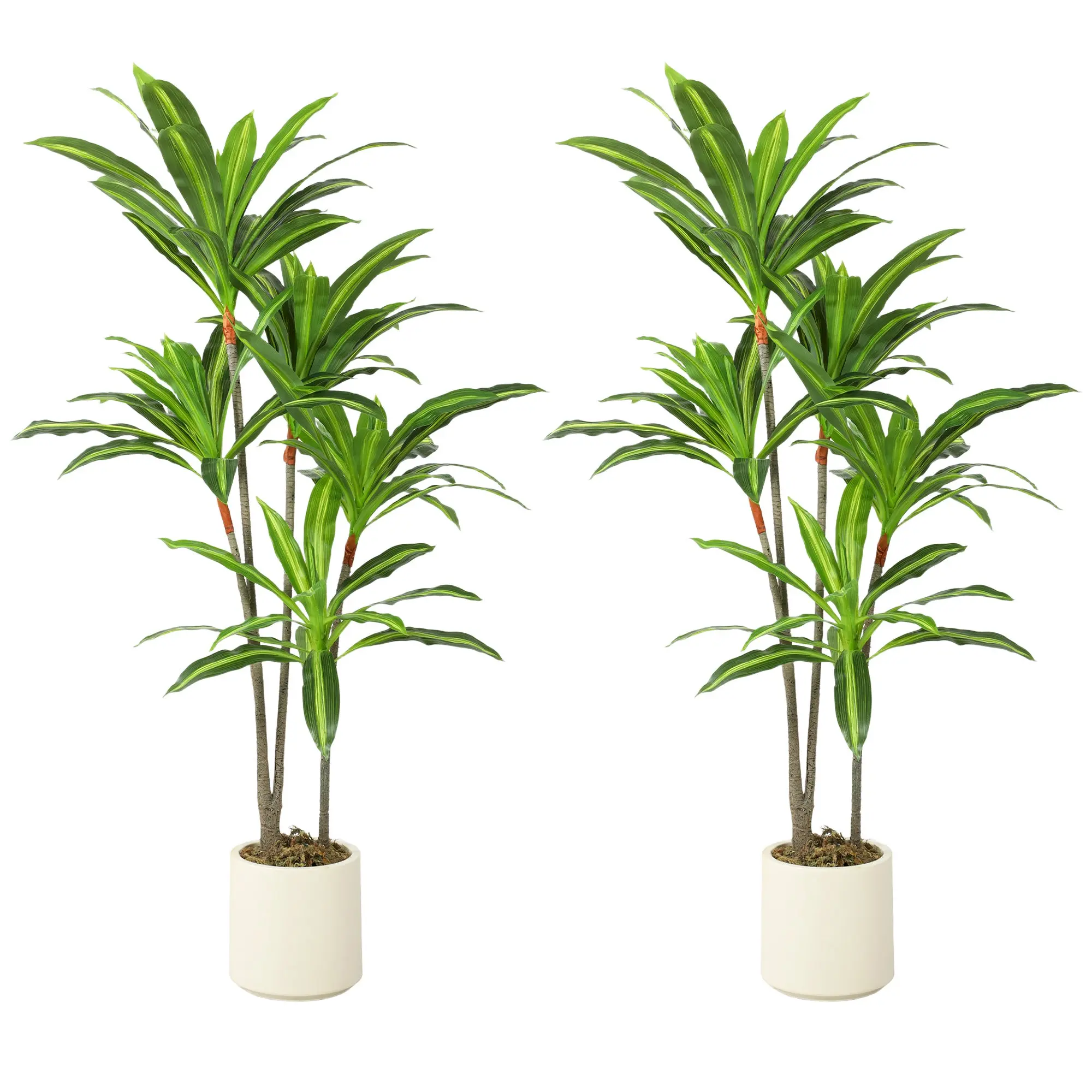 150cm Lifelike Artificial Dracaena Tree Set of 2 with Bendable Trunks & White Planters, Green
