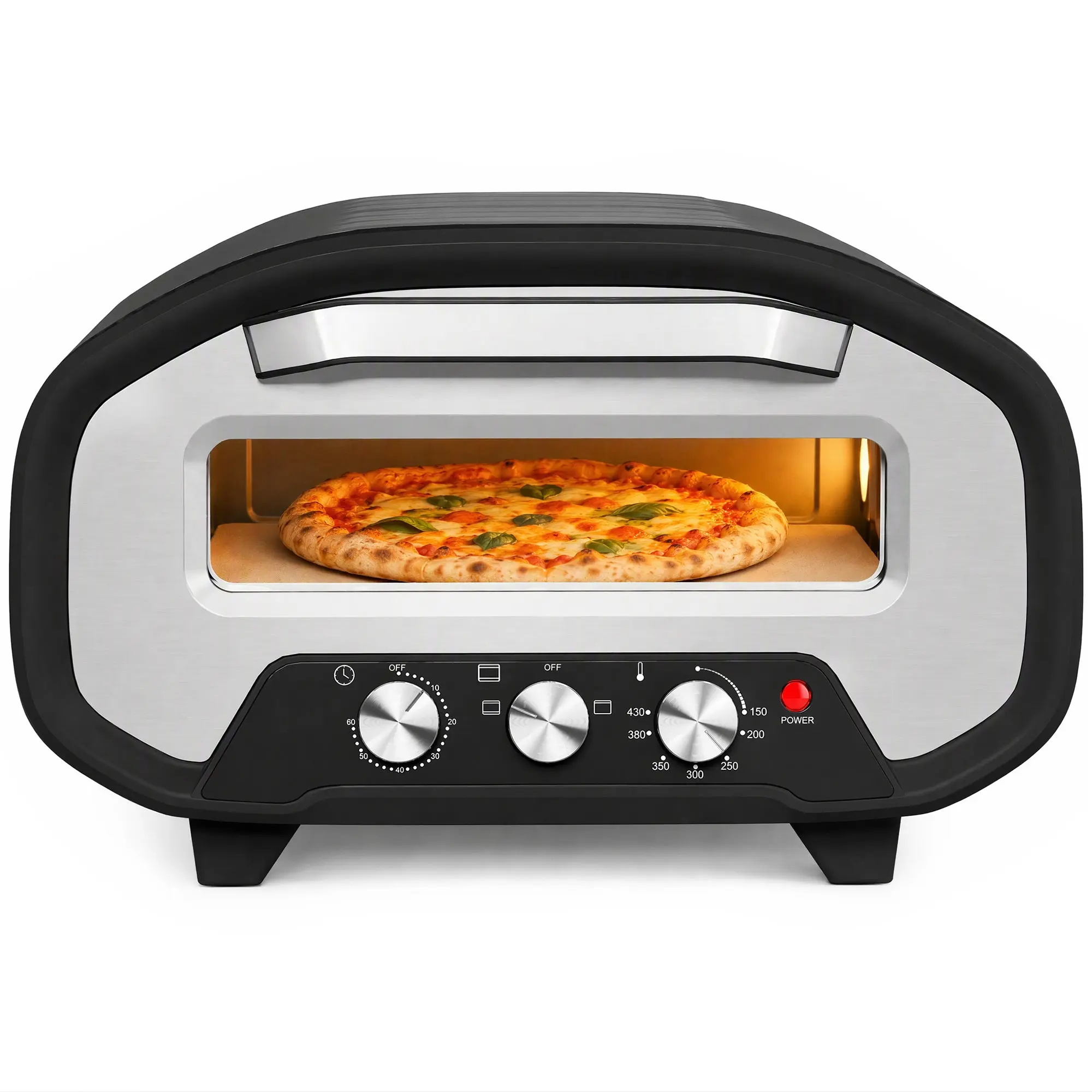 12-inch Indoor Electric Pizza Oven with Ceramic Stone, 2200W and Viewing Window