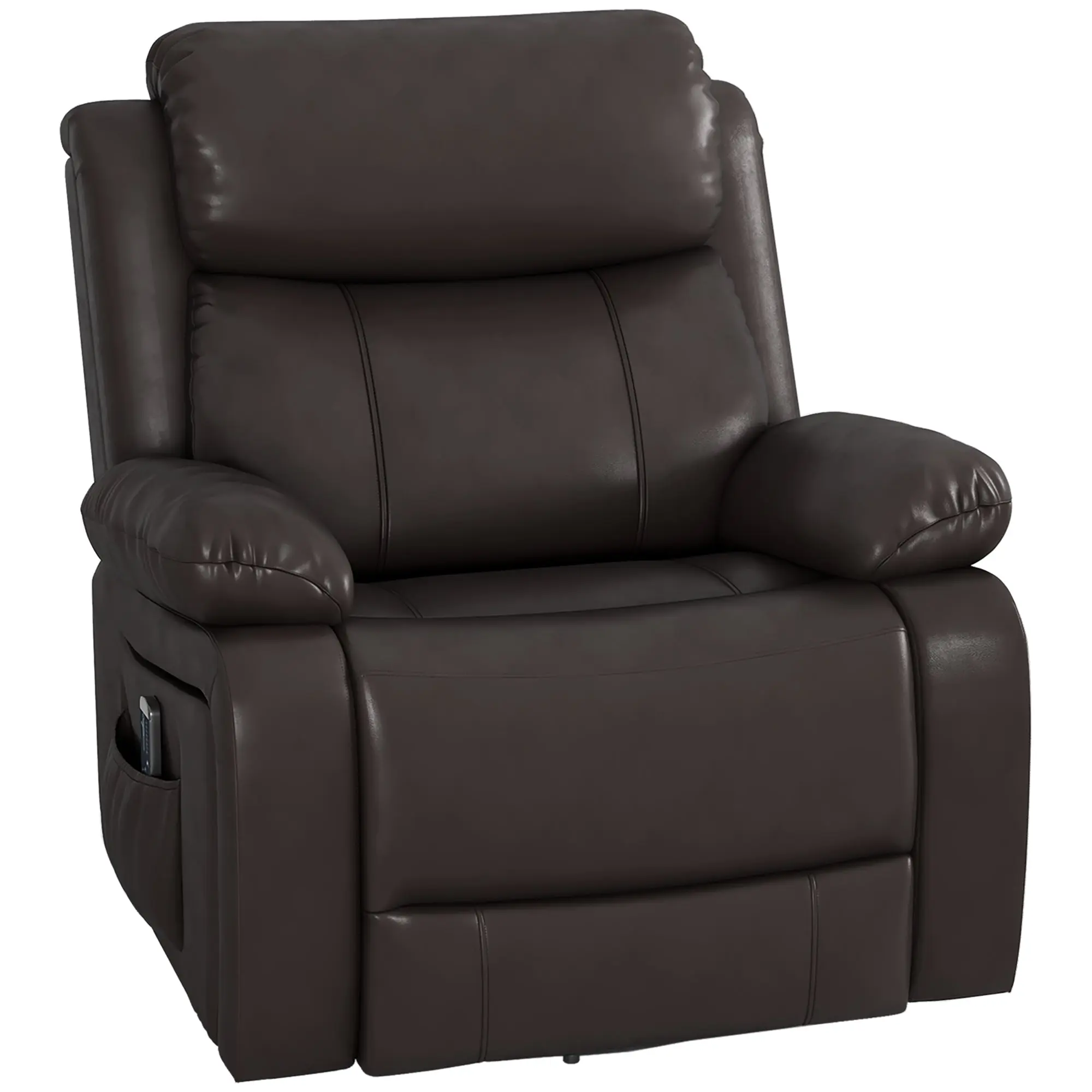 Swivel Rocker Manual Recliner with 8 Vibration Massage and Remote PU Leather Brown