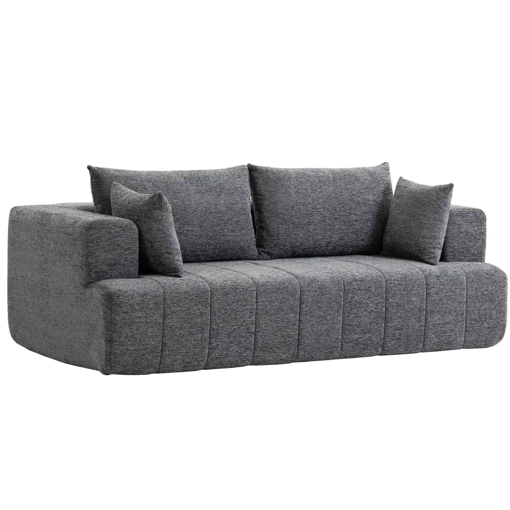 3 Seater Chenille Sofa with Thick Spring Cushions, Wide Seat & 2 Pillows, Grey