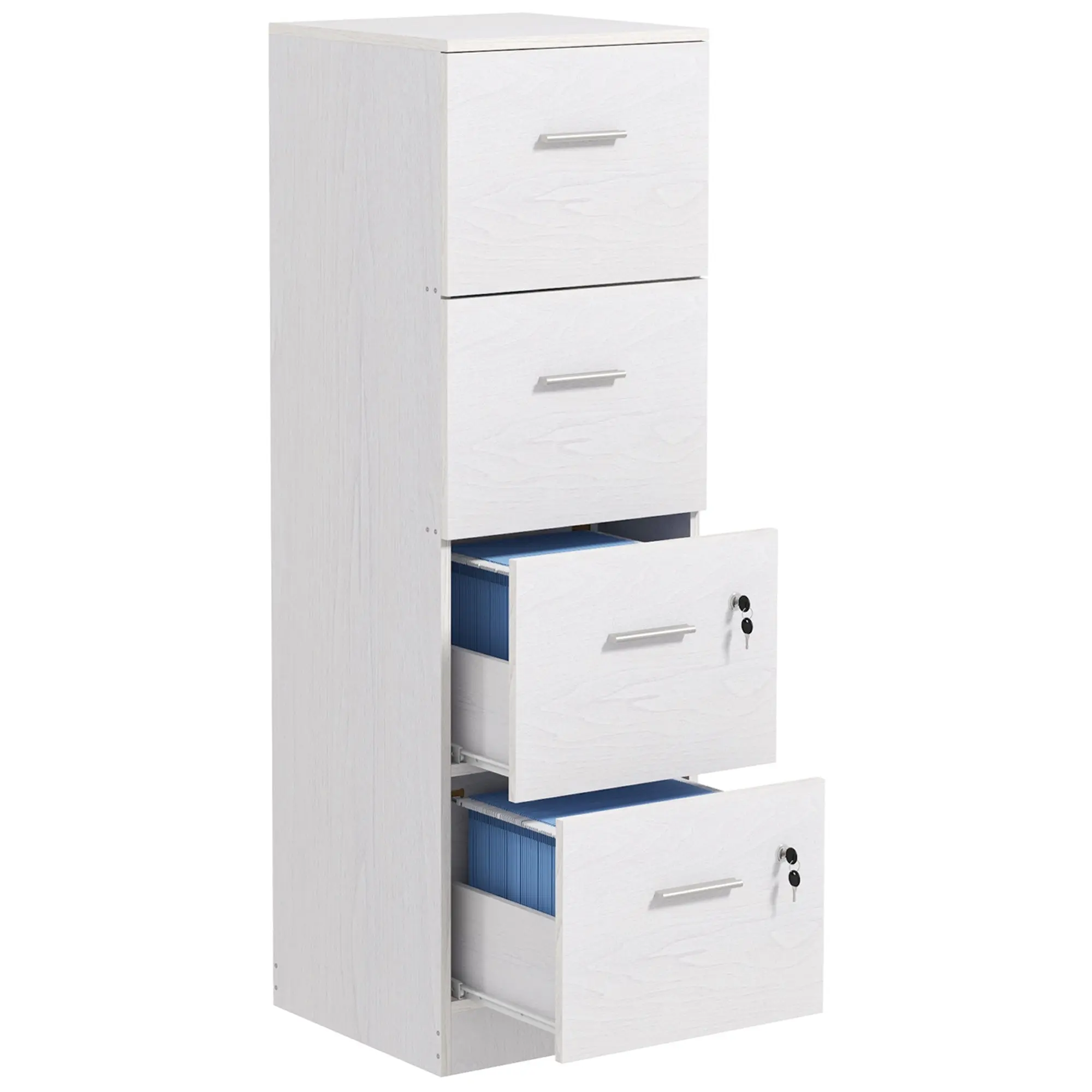 4-Drawer File Cabinet, Vertical Filing Cabinet with Lock & Adjustable Hanging Bar, White