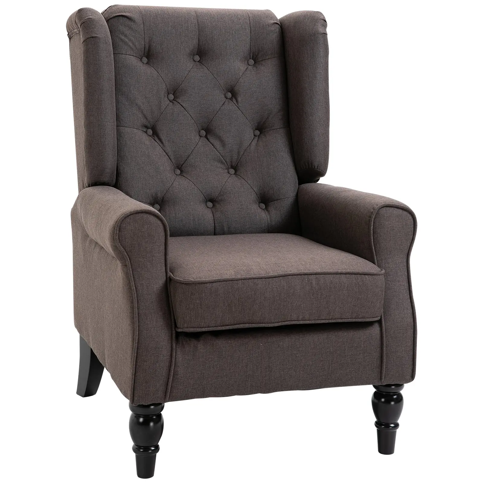 Wingback Occasional Chair, Mid-Century Armchair w/ Button-Tufted Fabric & Retro Wood Legs, Dark Brown