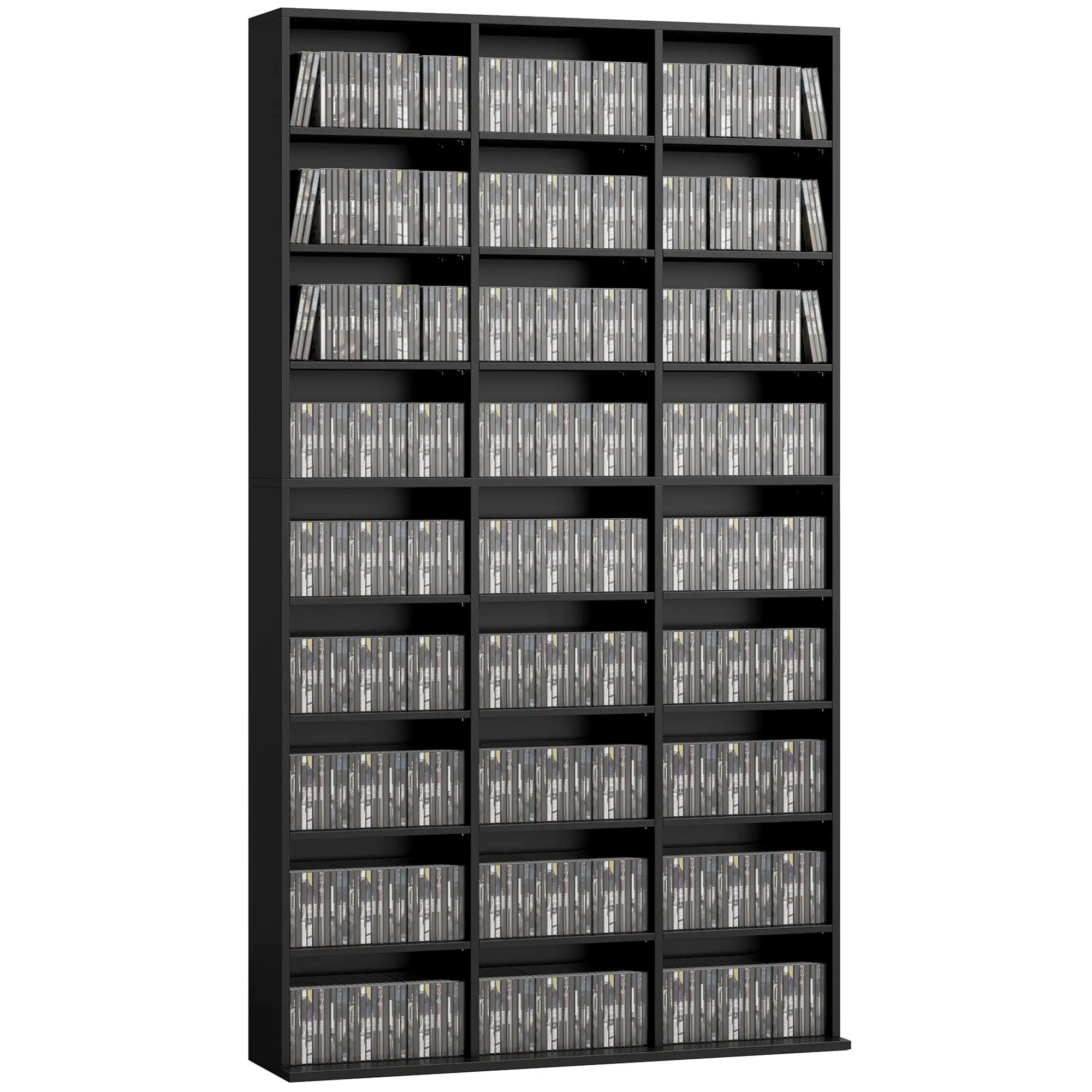 CD Tower with 27 Compartments & 21 Adjustable Shelves for 835 CDs or 500 DVDs, Blu-ray Media Storage Shelf in Black