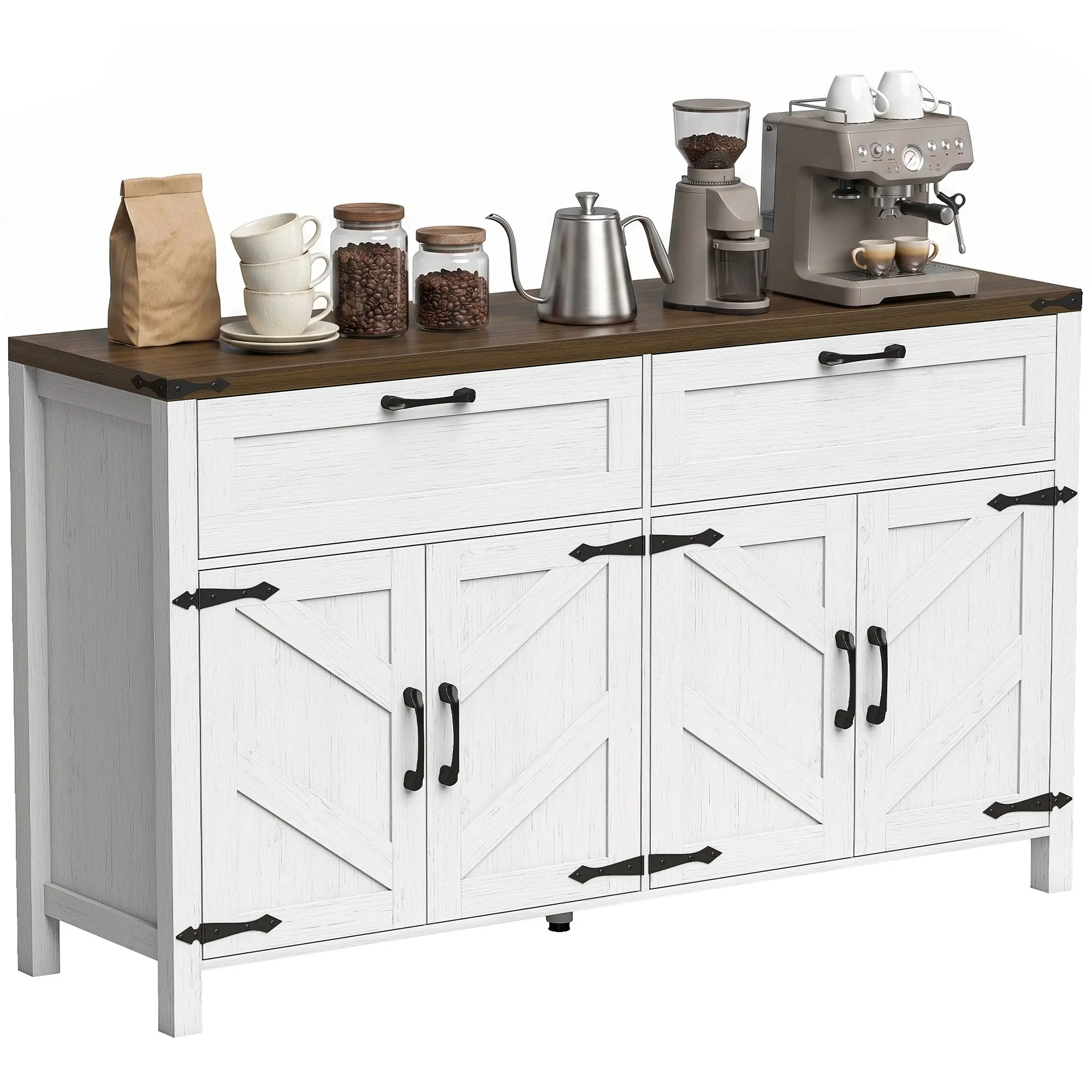 55" Farmhouse Sideboard Buffet with 2 Drawers, 4 Doors & Adjustable Shelves