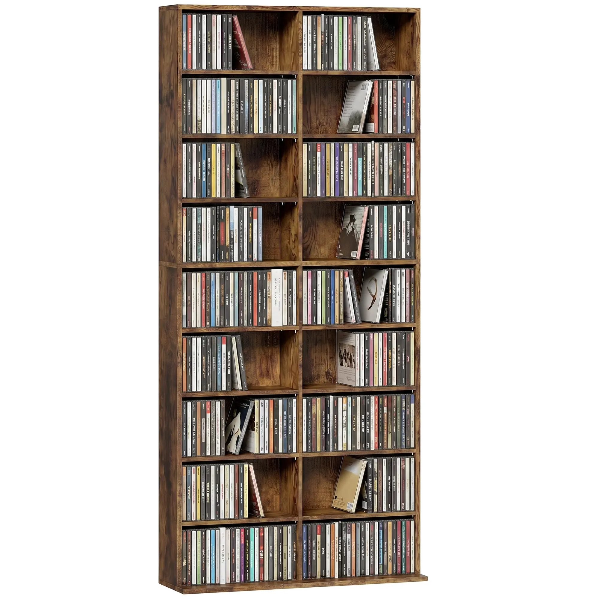 640-CD/360-DVD Media Storage Tower with 18 Compartments & 14 Adjustable Shelves, Rustic Brown