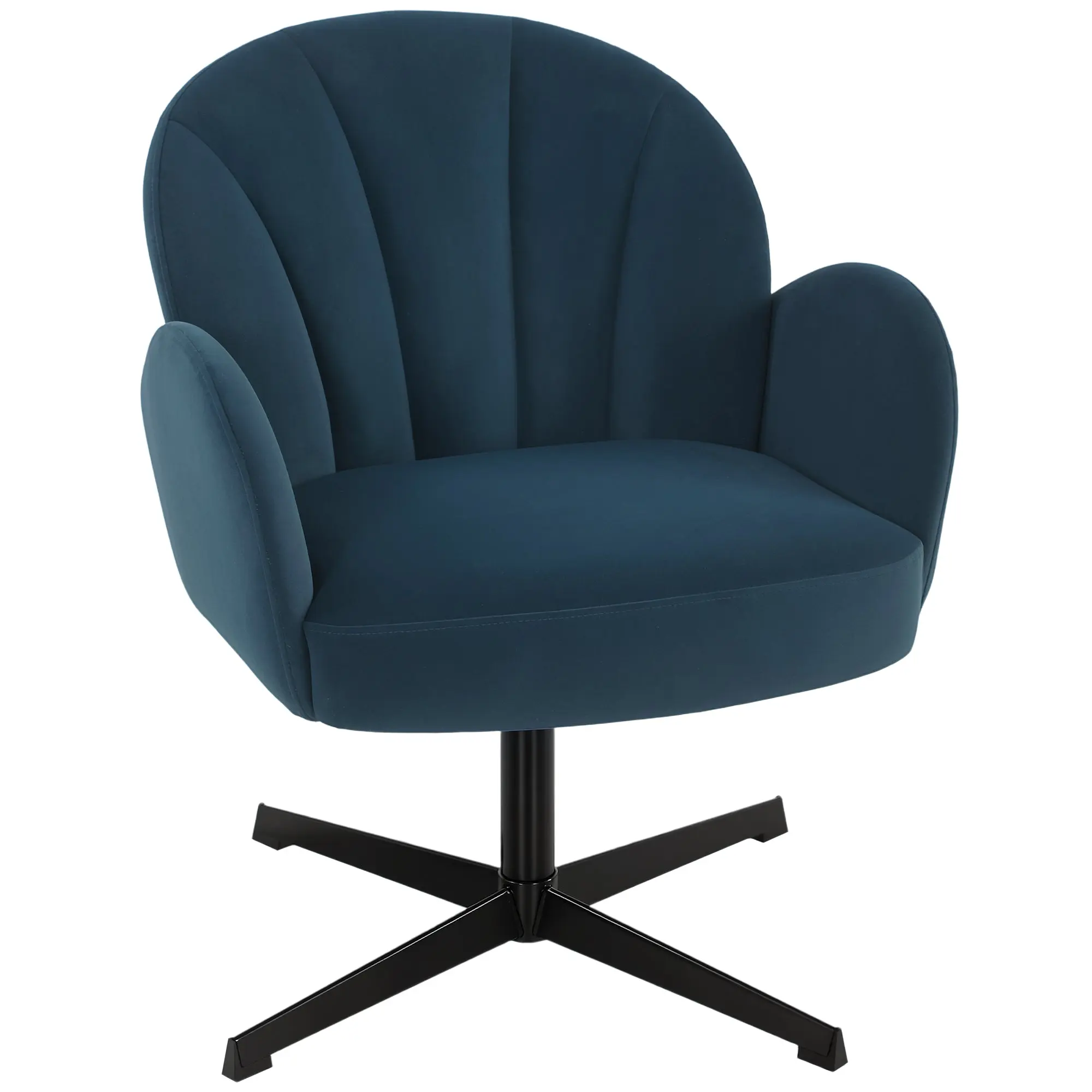 Swivel Velvet Accent Chair, Shell Shape, Spring Cushion & Metal Base, Dark Blue