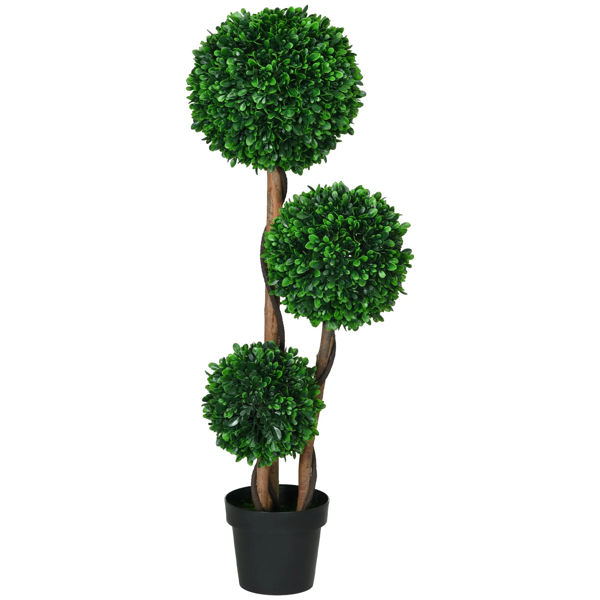 3.5ft Artificial Tree, Triple Ball Boxwood Topiary with Pot and Sandalwood Leaves