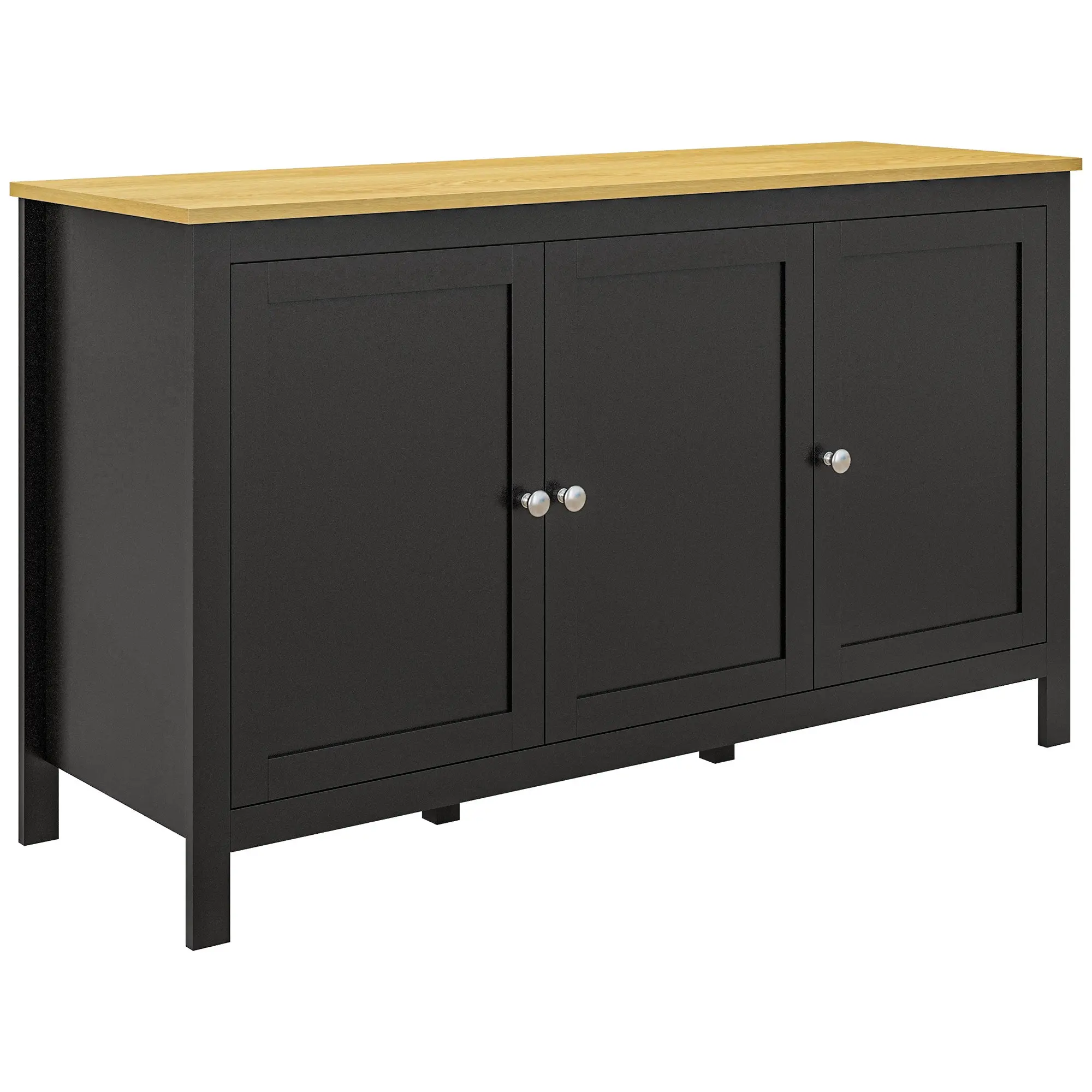 Buffet Cabinet with Doors & 2 Adjustable Shelves, Black & Natural