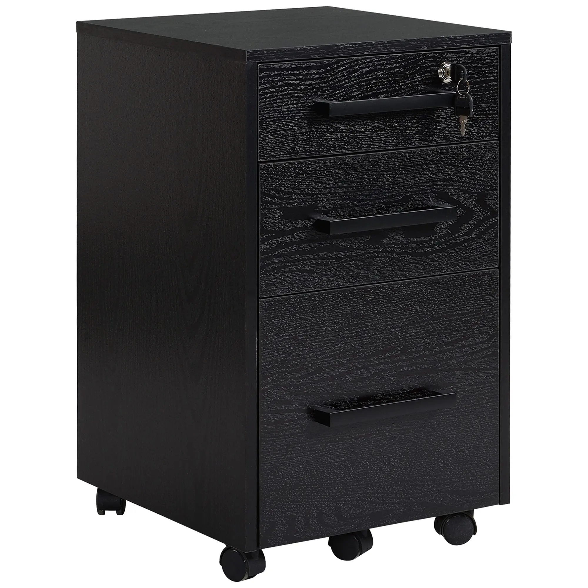 3 Drawer File Cabinet on Wheels with Lock, Flat Top & Hanging Bars for A4 Size, Black