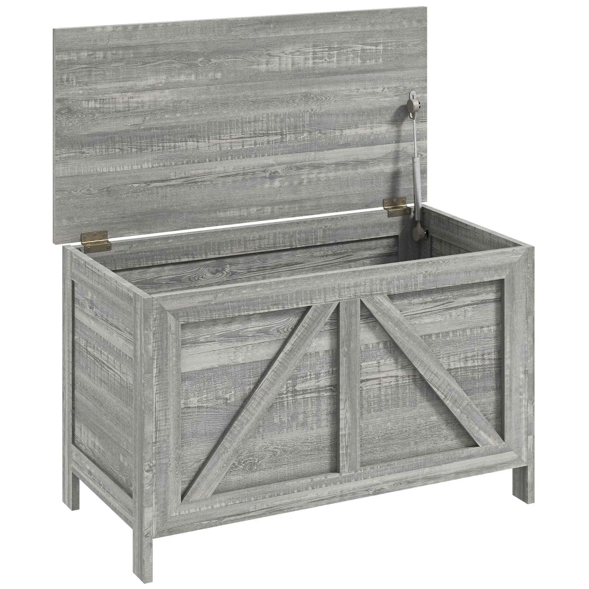 Farmhouse Lift Top Box Organizer with Safety Hinge for Bedroom, Gray Wood Grain