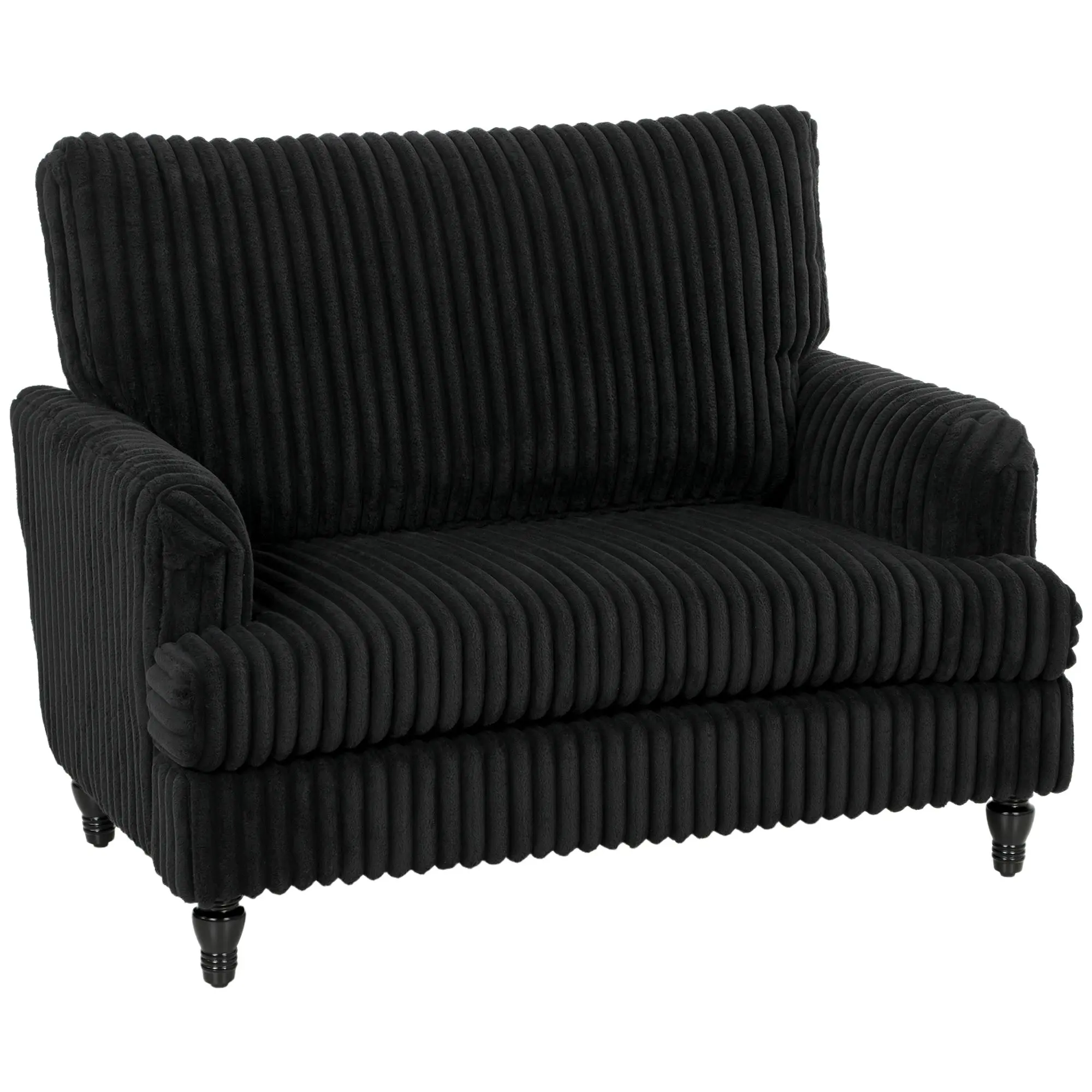 Corduroy Accent Chair with Stripes and Turned Legs, Wide Upholstered Seat Black