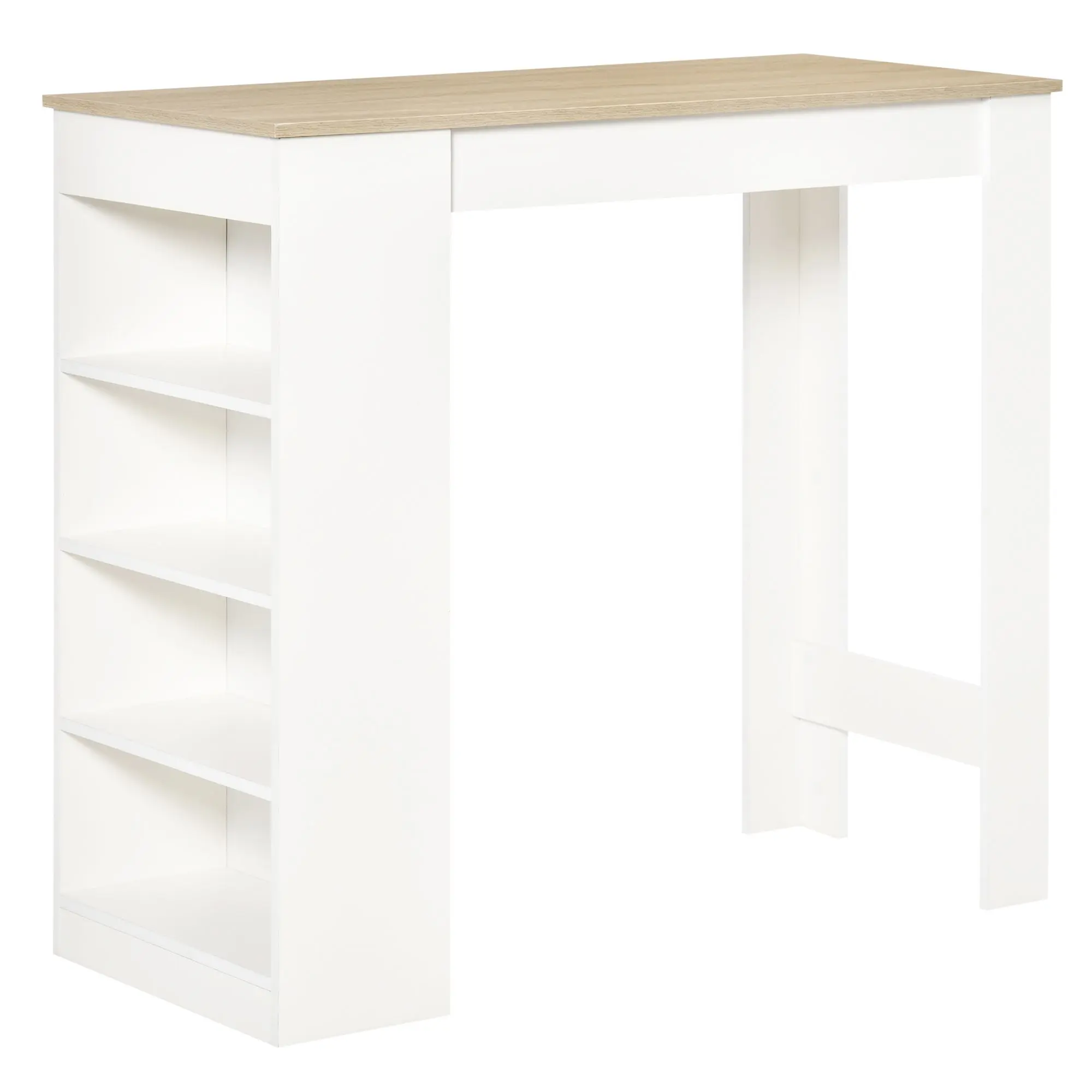 High Top Pub Table with 4 Storage Shelves for Home Bar Kitchen, Natural
