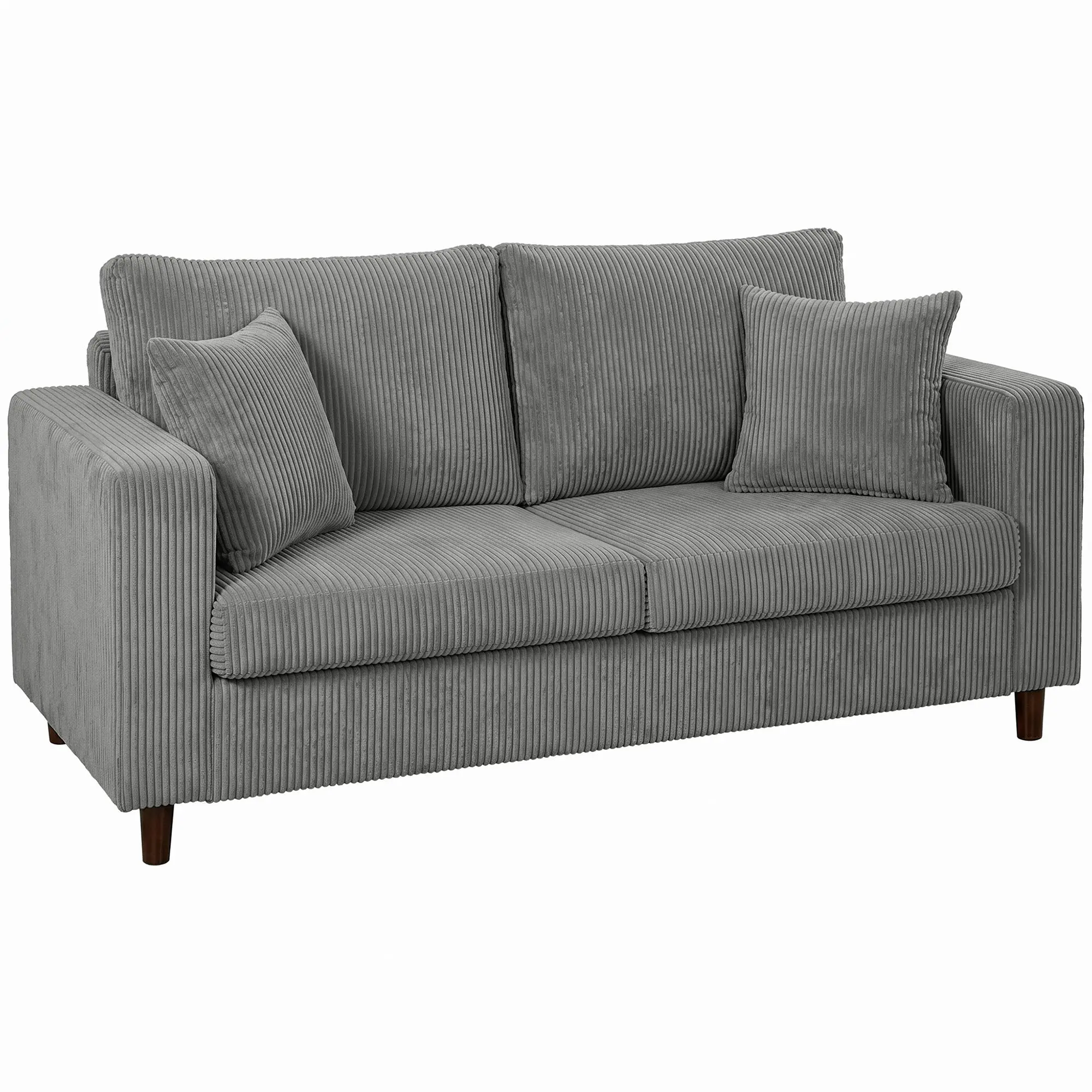 170 cm Corduroy Loveseat Sofa with Wide Deep Seat, Spring Cushion & Solid Wood Legs, Light Grey