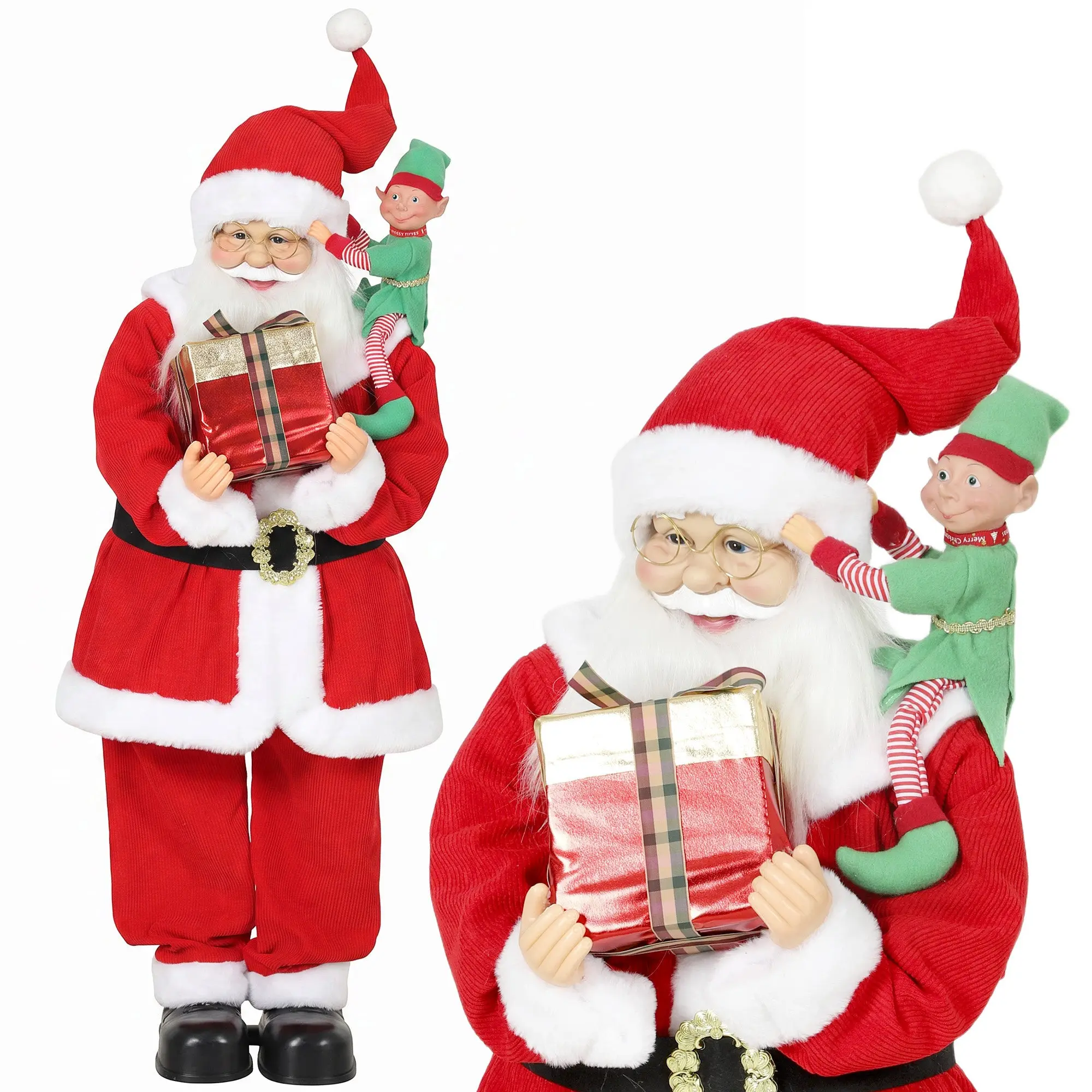 4ft Singing Dancing Santa with Elf, Sound & Touch Activated Musical Figure
