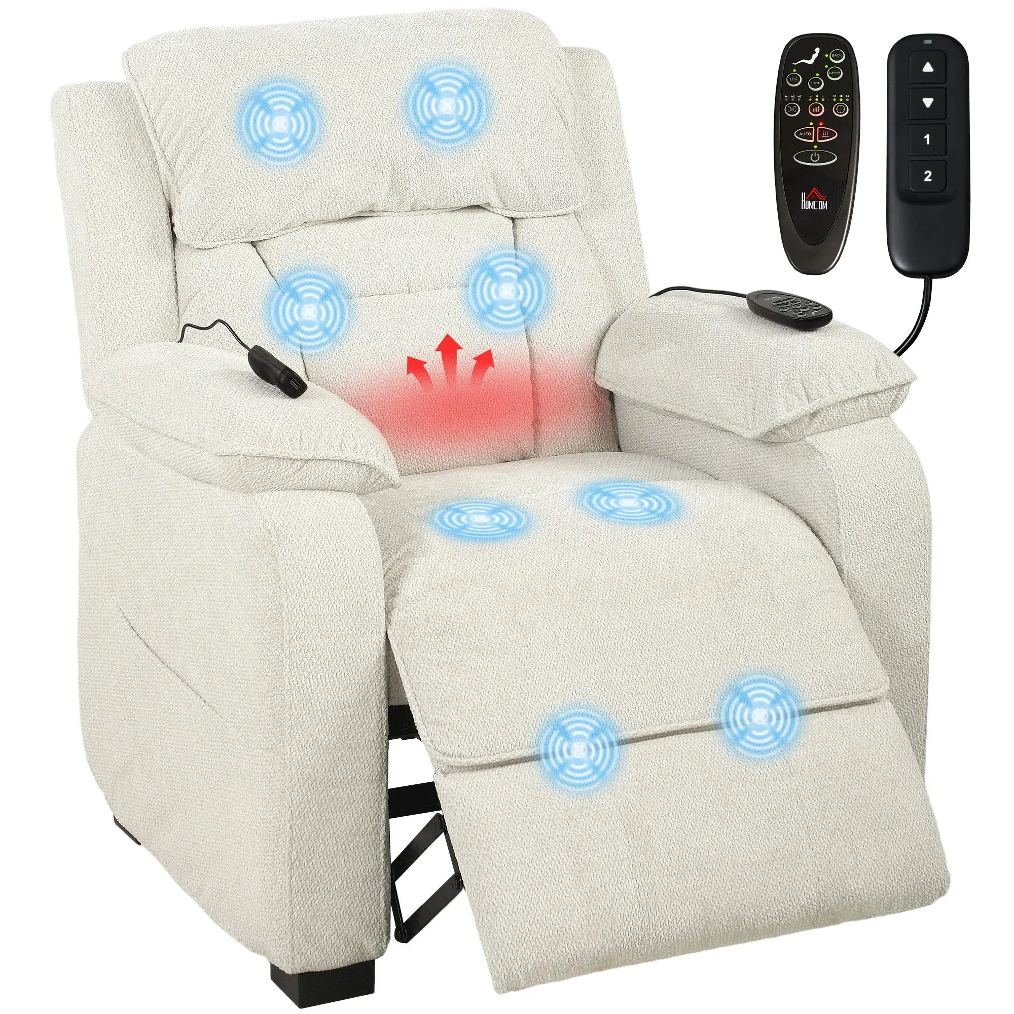 Power Recliner Armchair with Massage & Heat, Memory Function, USB Port, Cream White