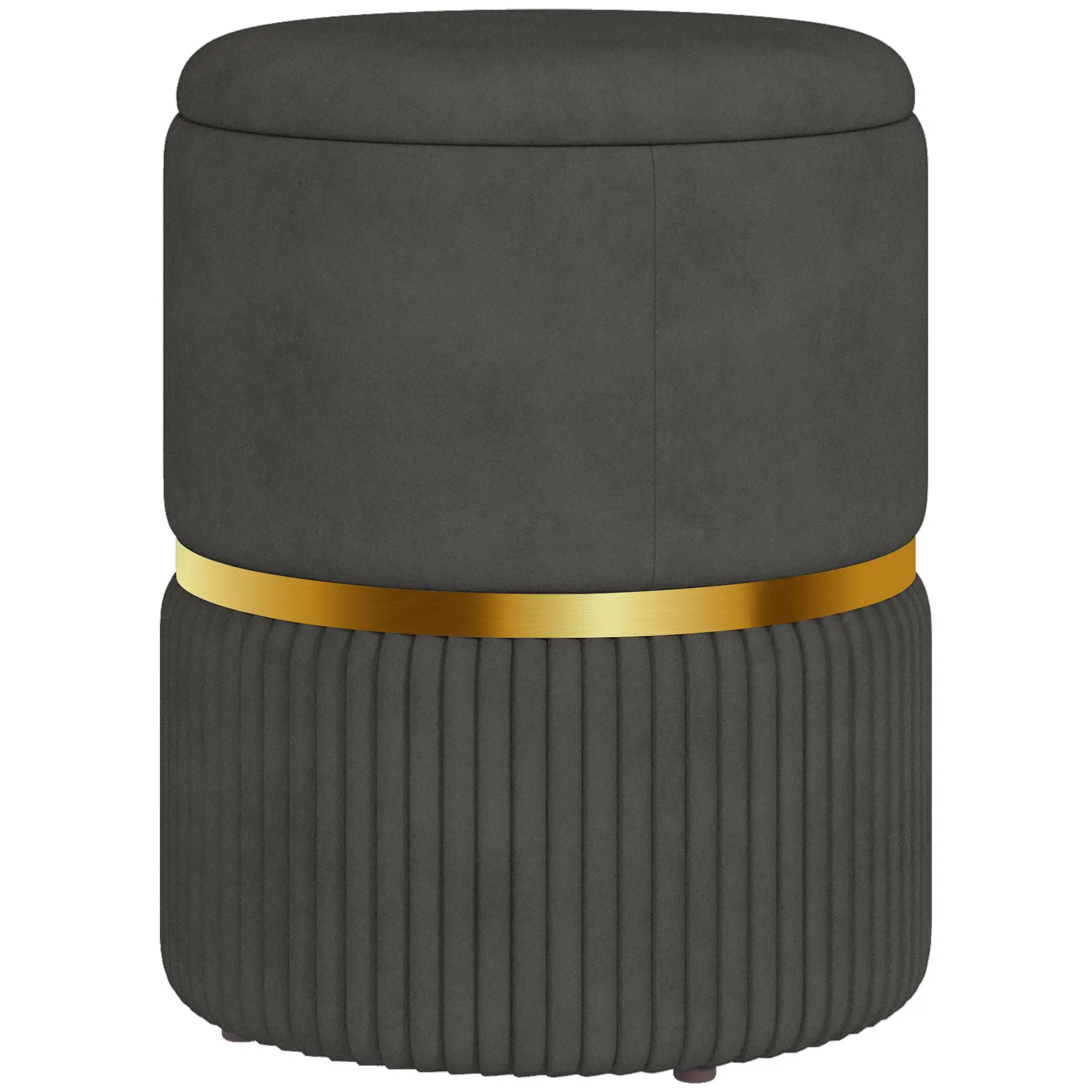 Round Velvet-feel Fabric Storage Foot Stool with Padded Seat & Hidden Space, Grey