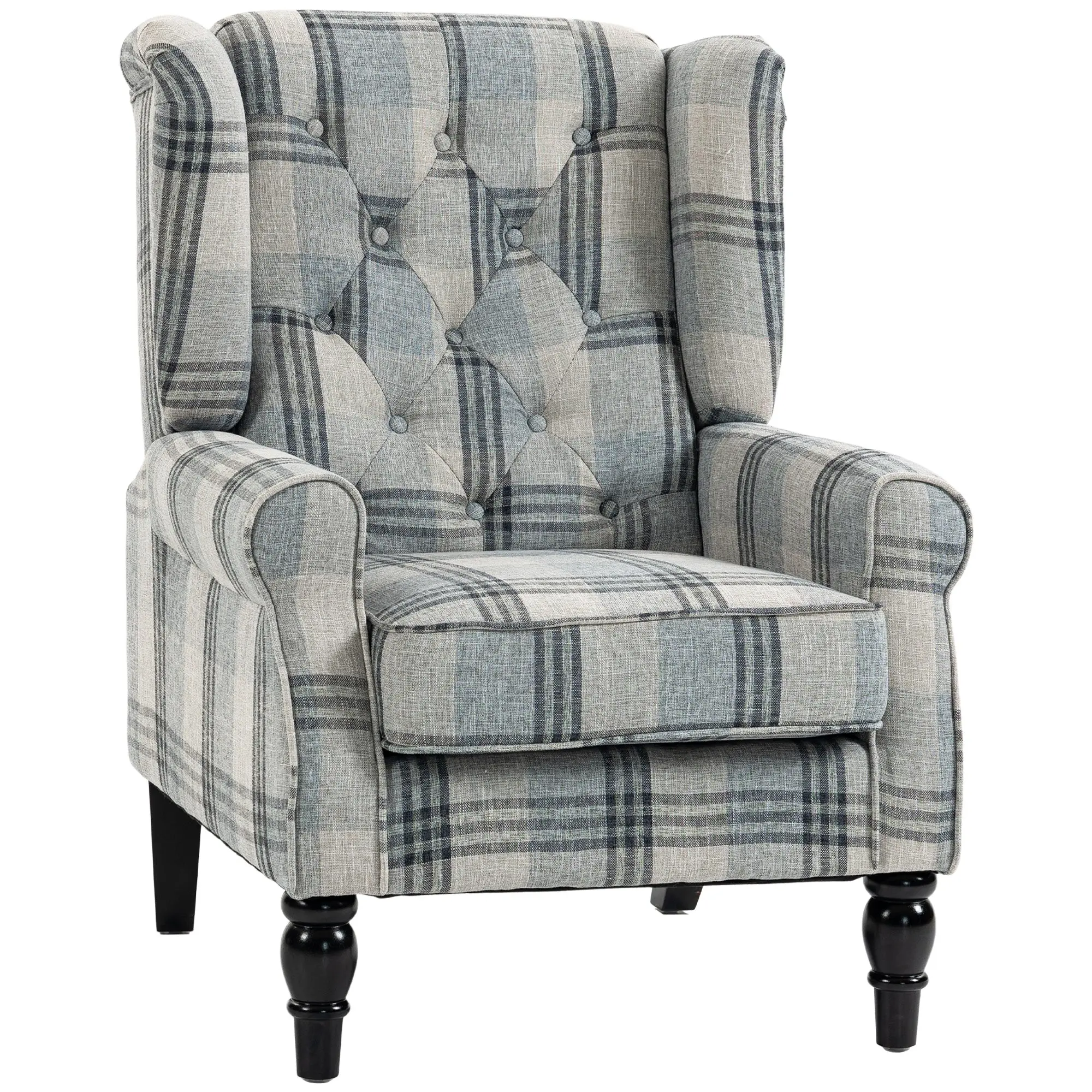 Faux Linen Wingback Armchair with Thick Spring Cushion, High Back, Wood Legs