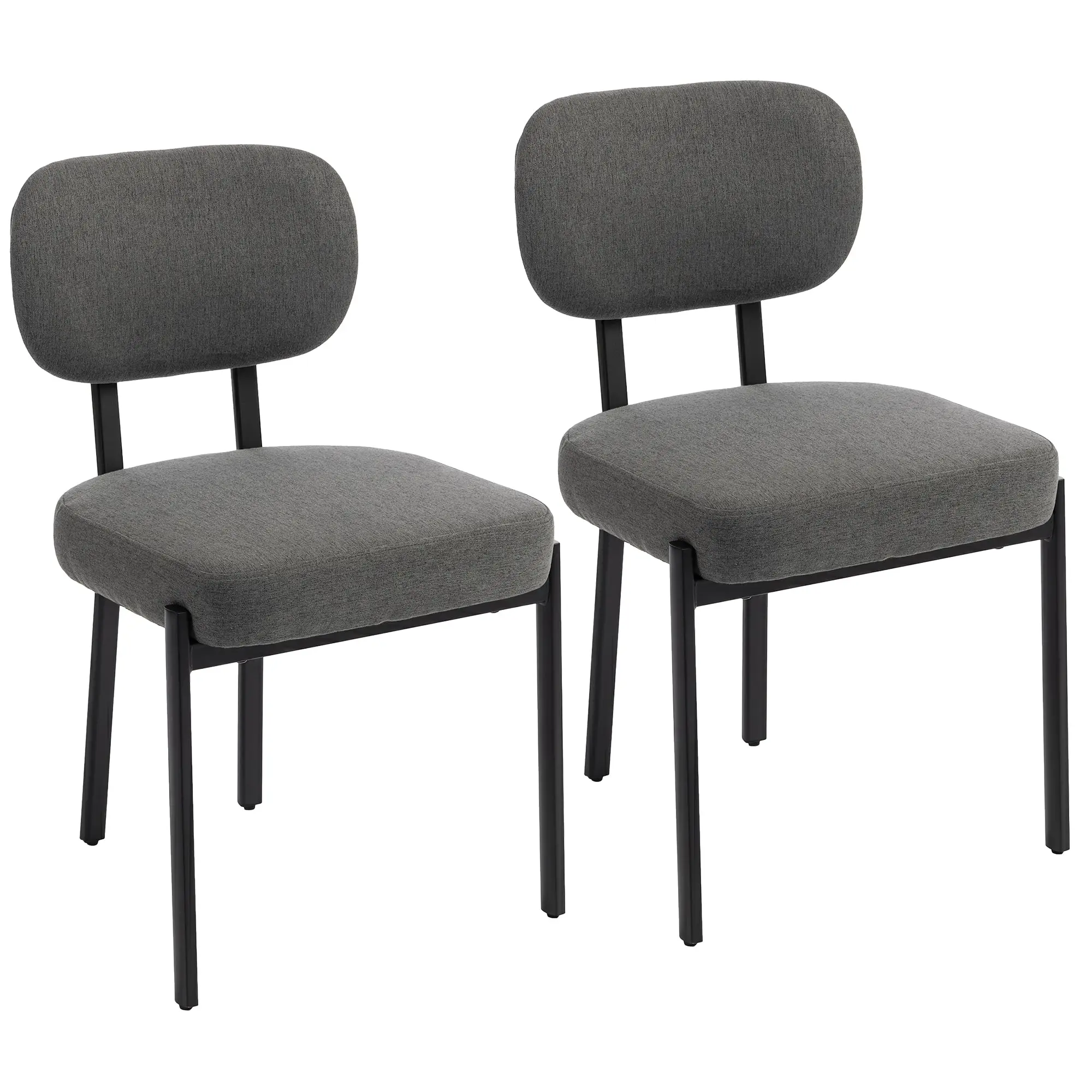 Upholstered Linen Dining Chairs Set of 2 with Padded Seat & Metal Legs, Grey