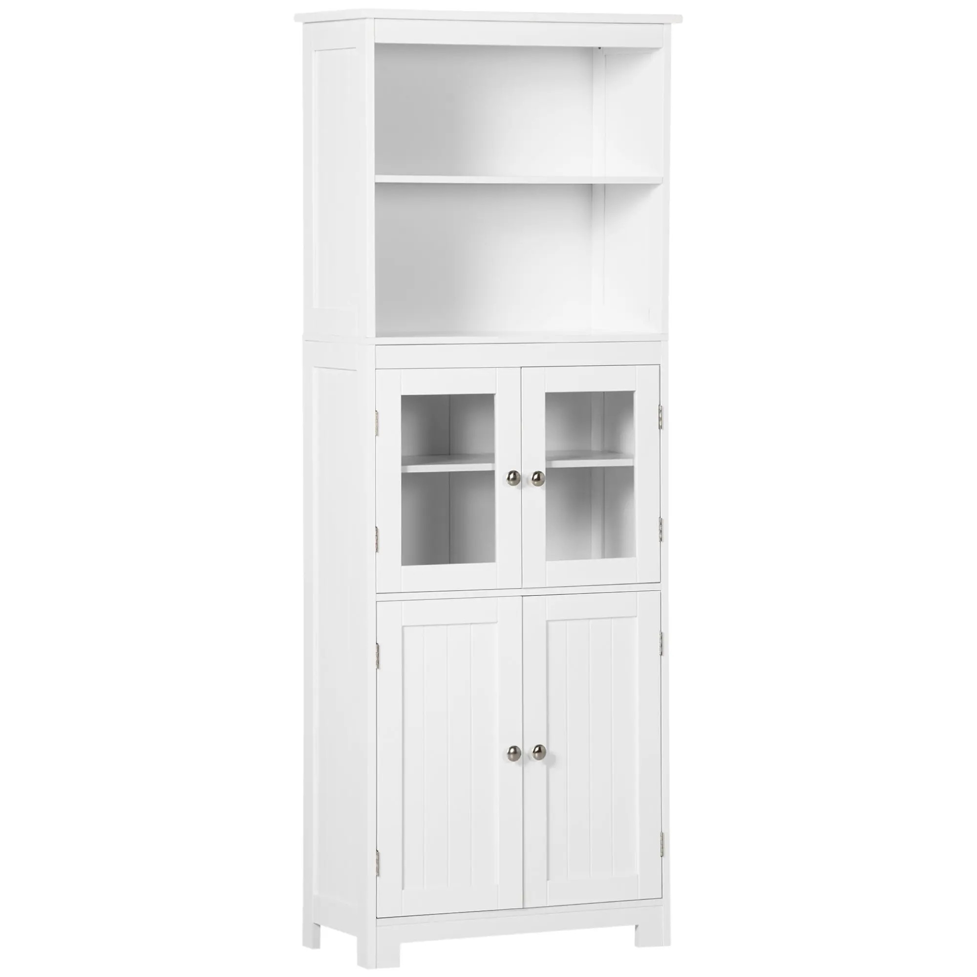 Freestanding Kitchen Cupboard with Storage Cabinet, Adjustable Shelf & Glass Doors, White