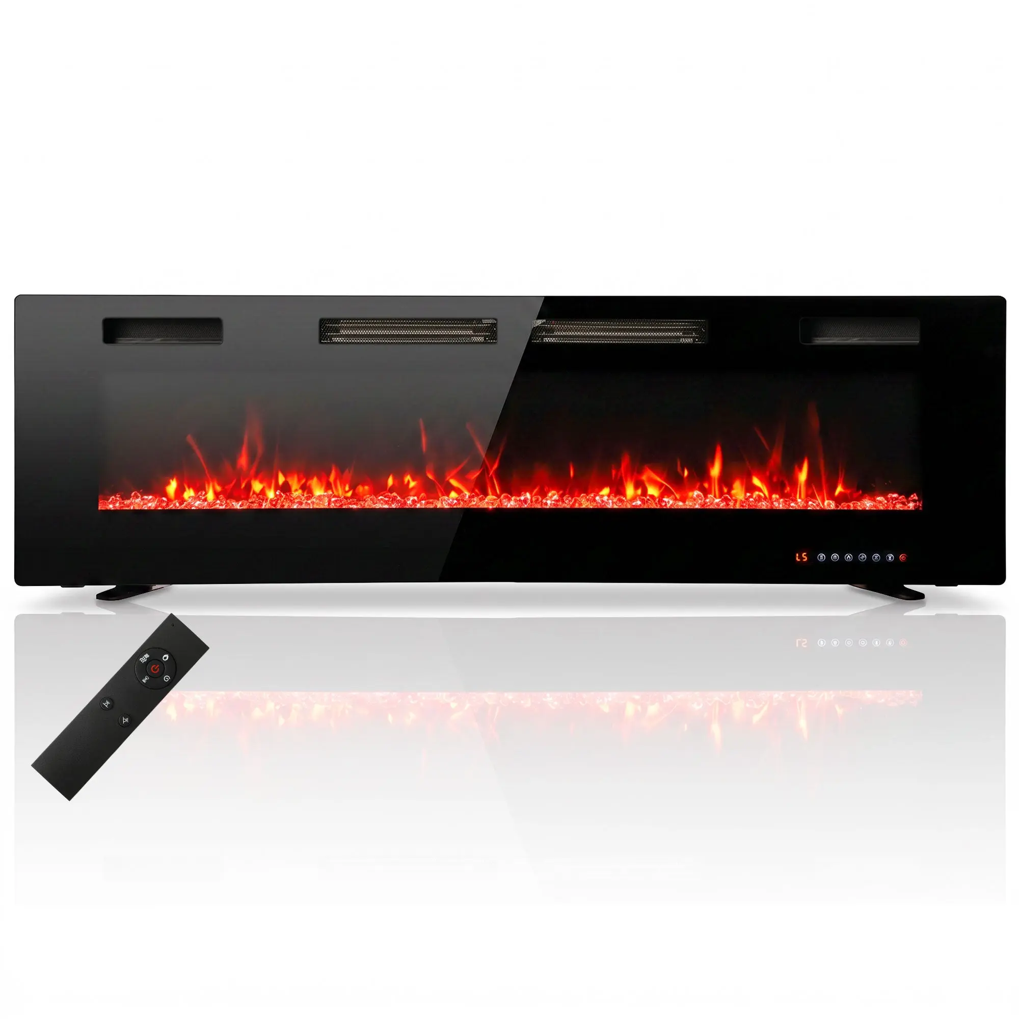 60" Ultra-Thin Electric Fireplace Insert with Flame Effect & Remote, Black