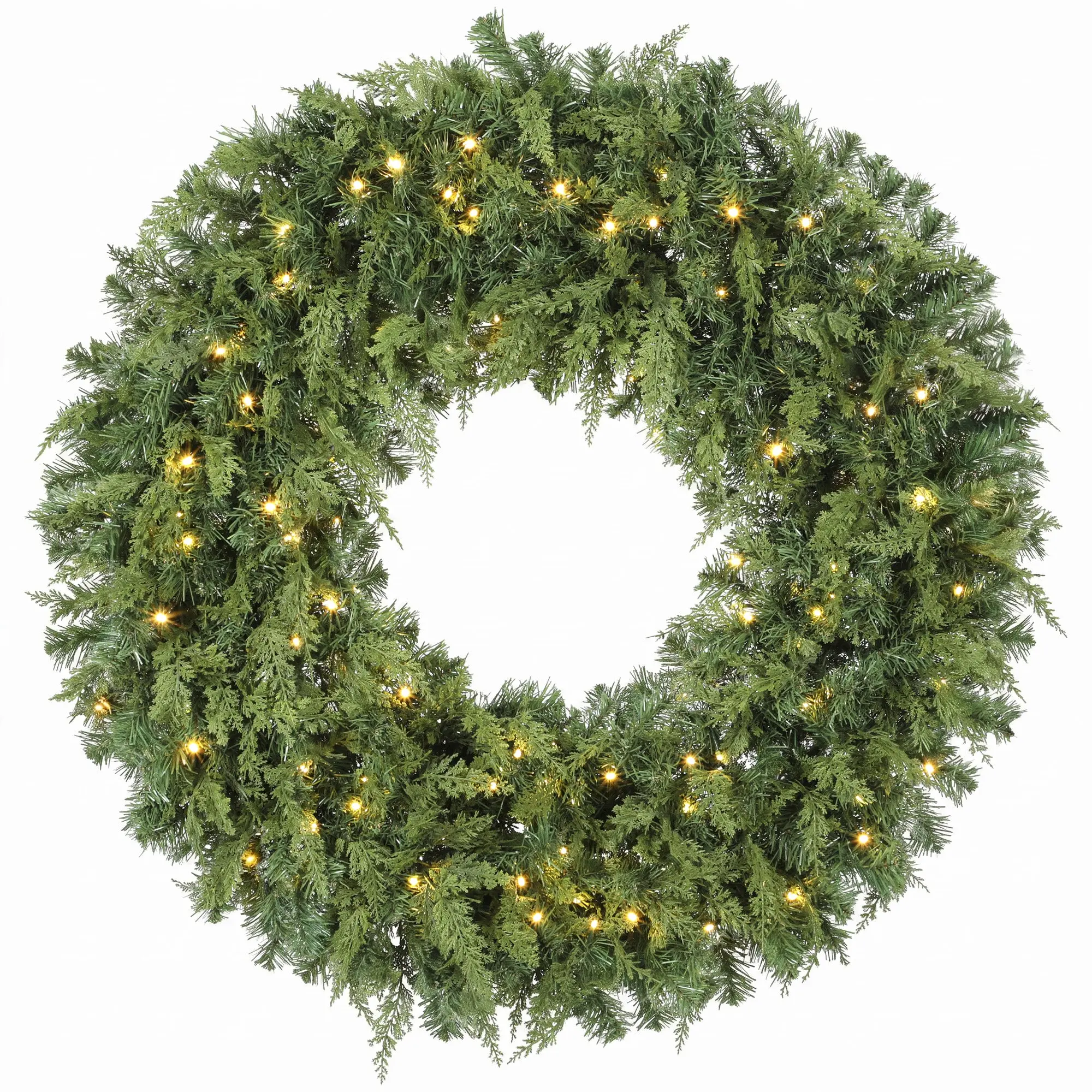 36 in Pre-Lit Cedar Christmas Wreath with 100 Warm LEDs, 8 Modes, Green
