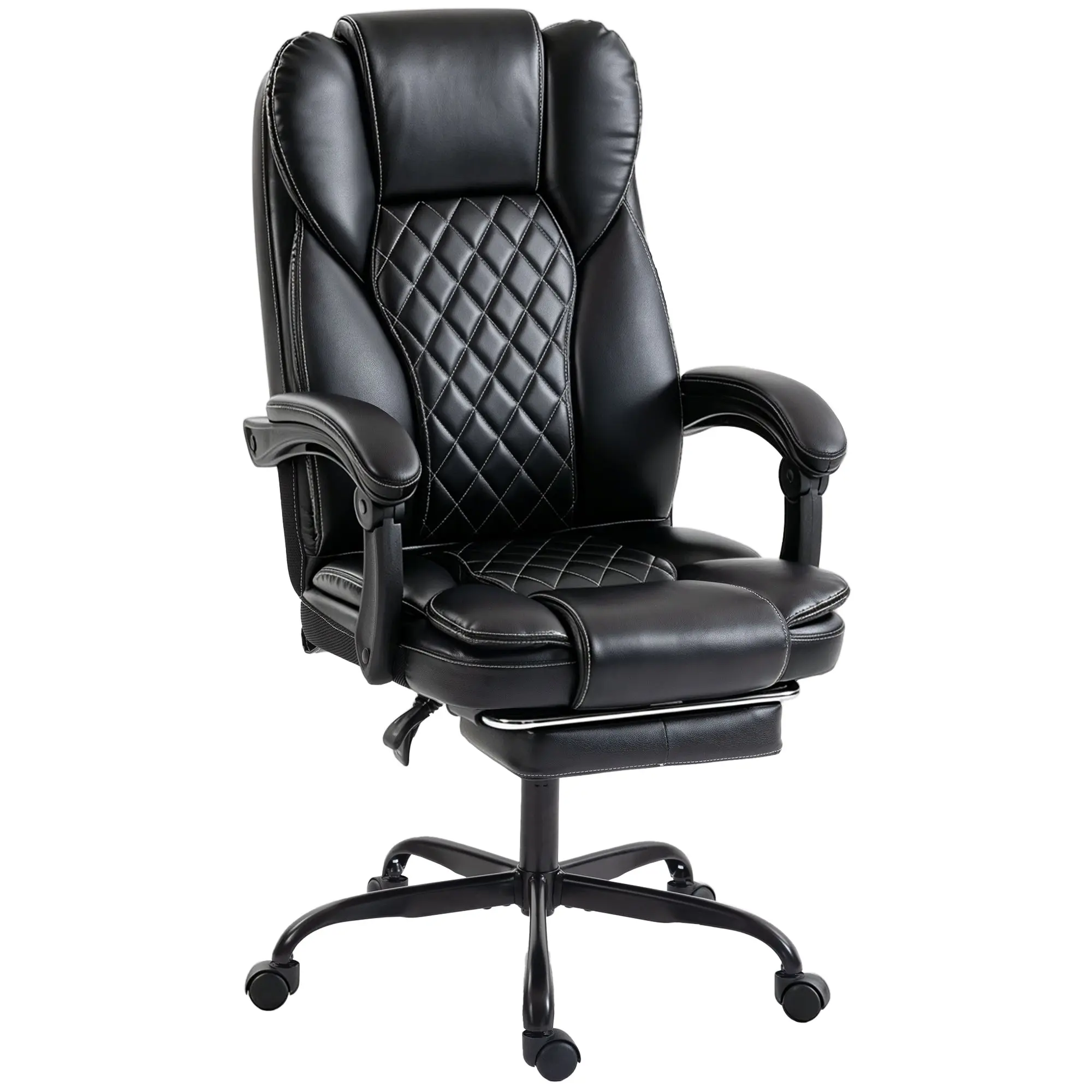High-Back Executive Office Chair 360° Swivel, Reclining, Pullout Footrest, Black