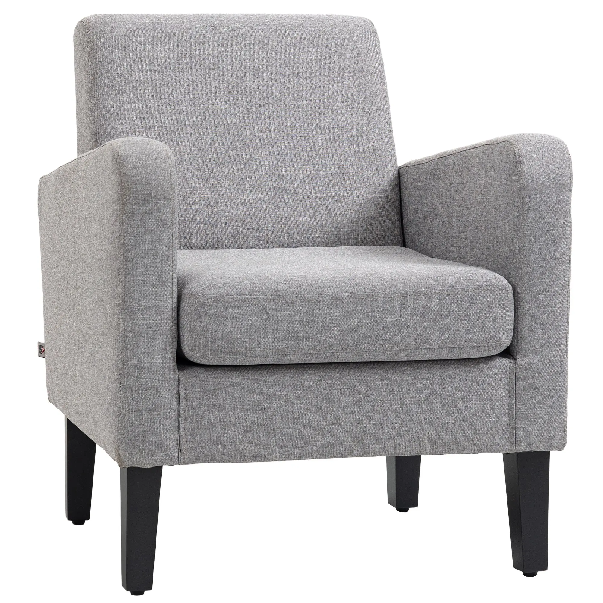 Modern Armchair with Rubber Wood Legs,  Linen Single Sofa Accent Chair, Light Grey