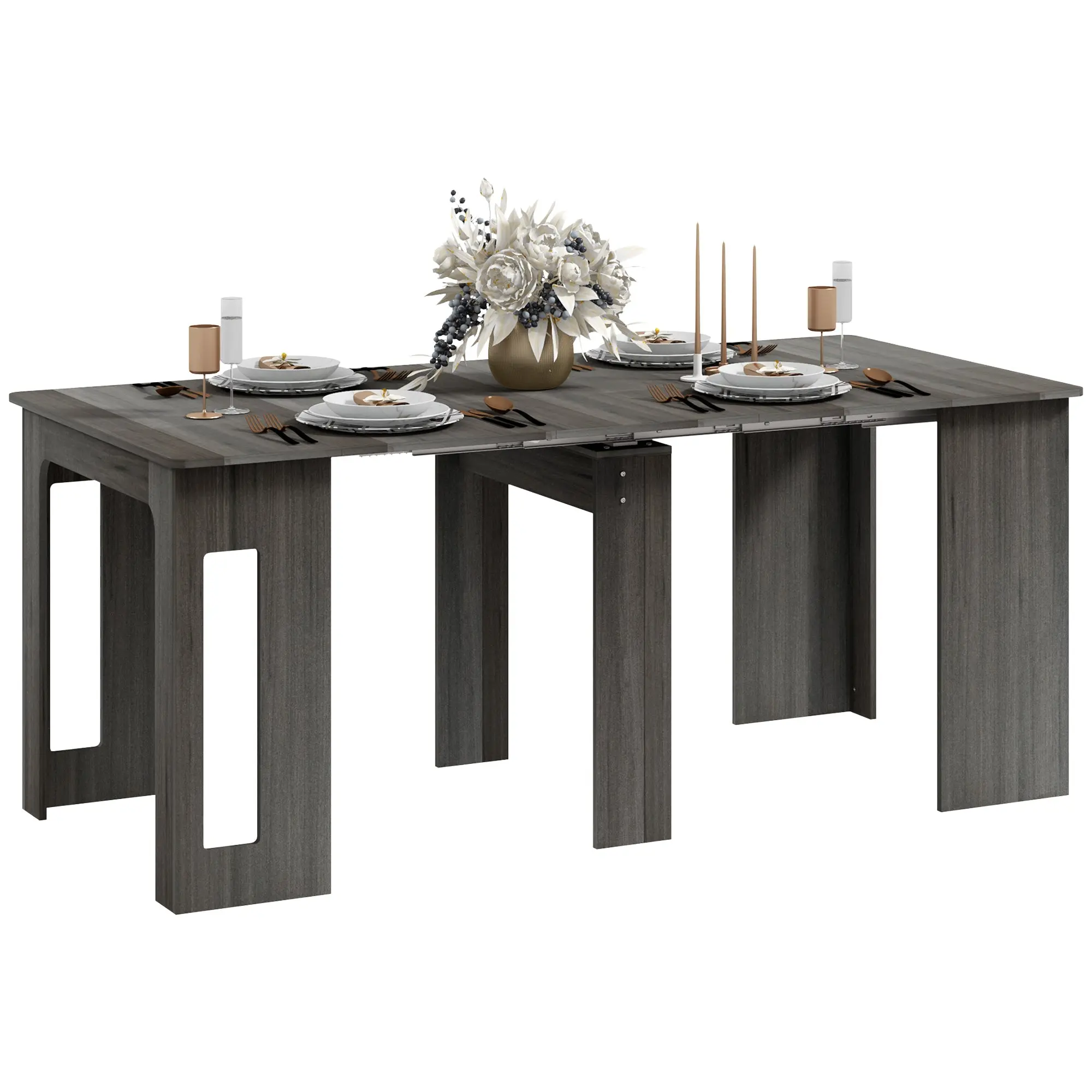 Foldable Extendable Dining Table, Kitchen Table for Small Spaces, Seats up to 6 People, Grey
