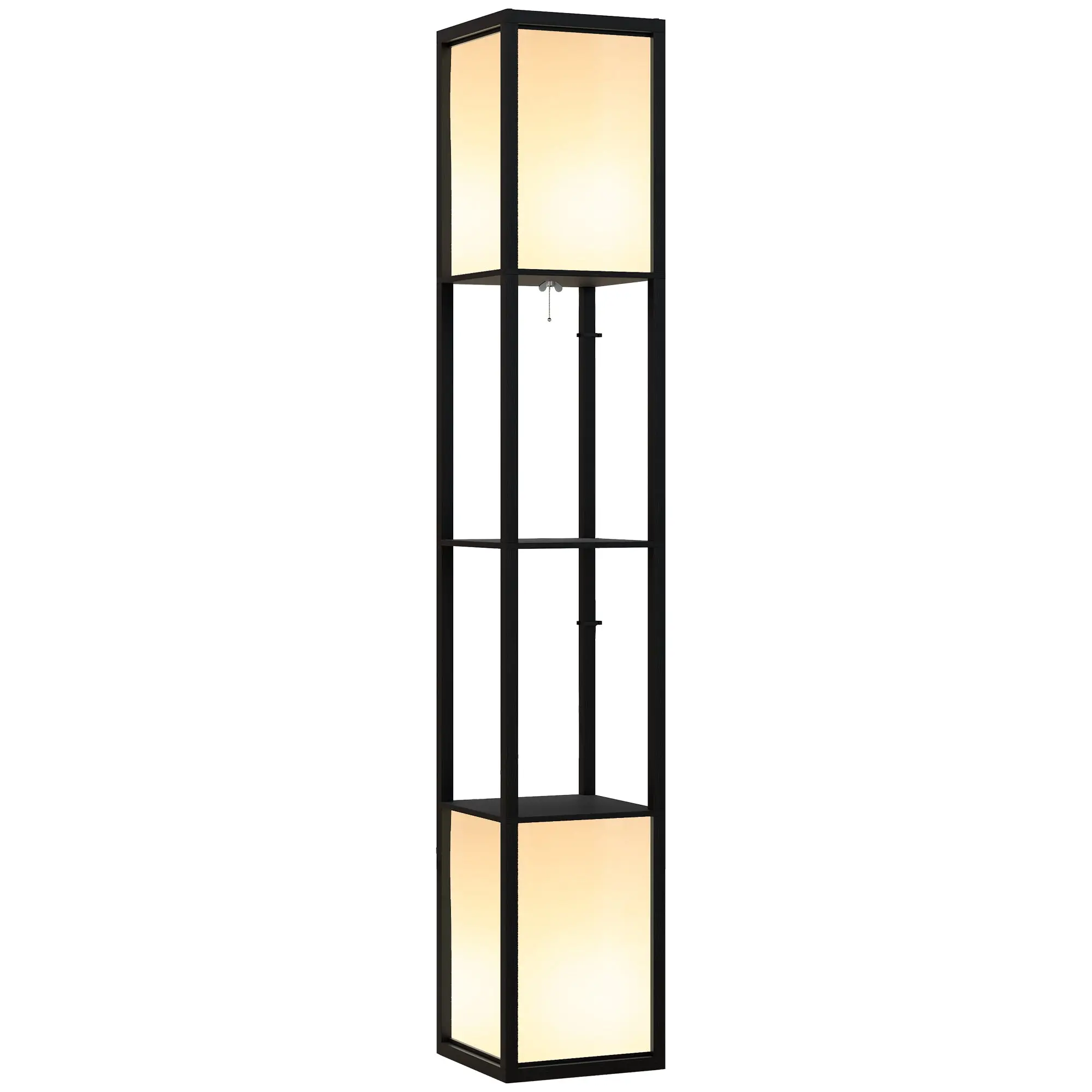 Modern Corner Standing Lamp with Shelves & Dual Lampshades, Bulb not Included, Black