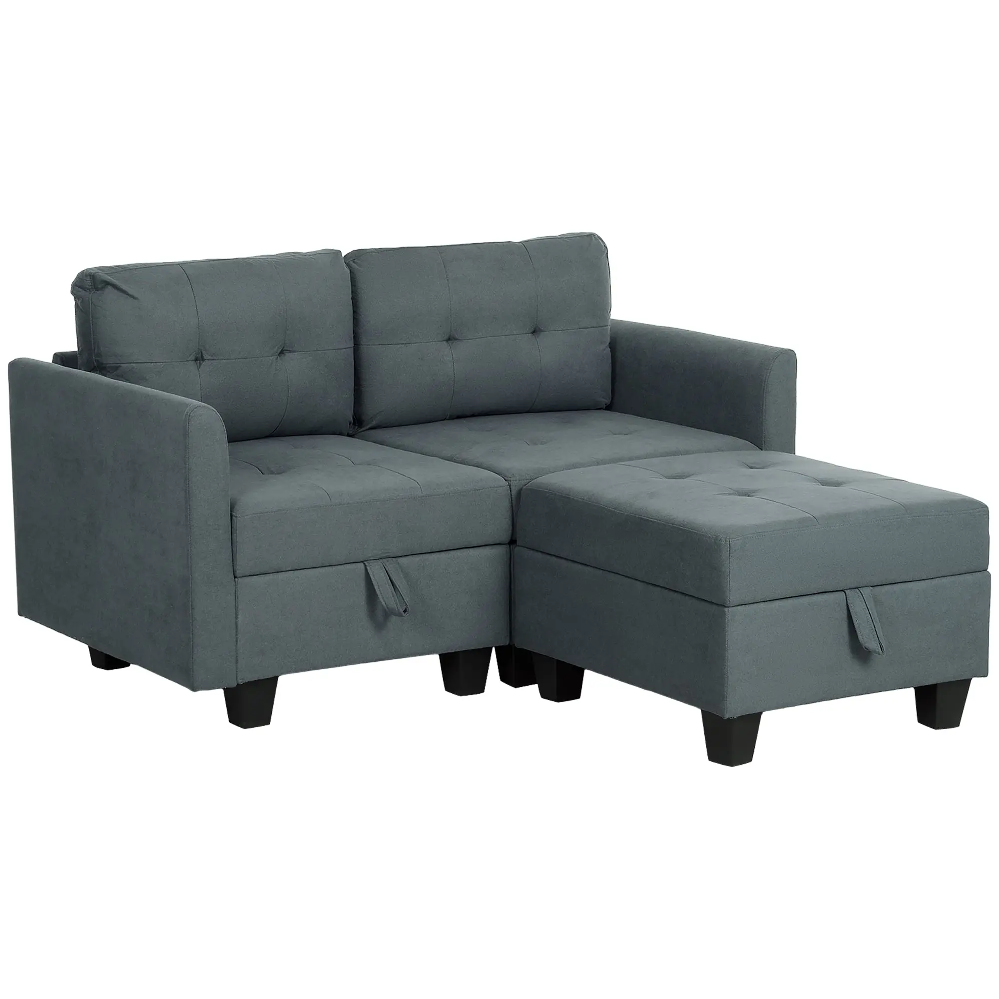 L-Shaped Modular Sectional Sofa with Storage Ottoman & Tufted Design for Living Room, Dark Grey