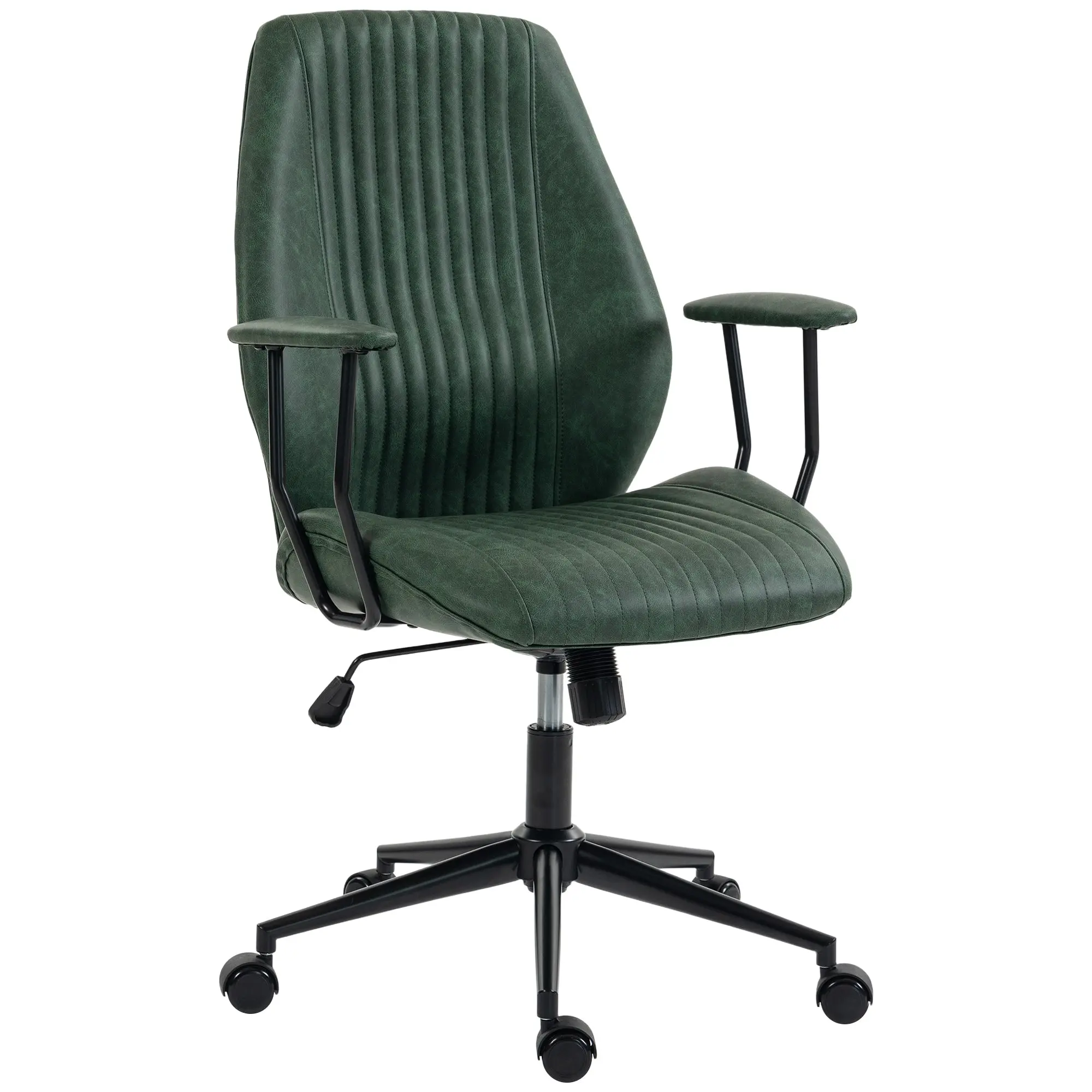 PU Leather Home Office Desk Chair with Padded Arms, Mid-Back, Adjustable Height, Green