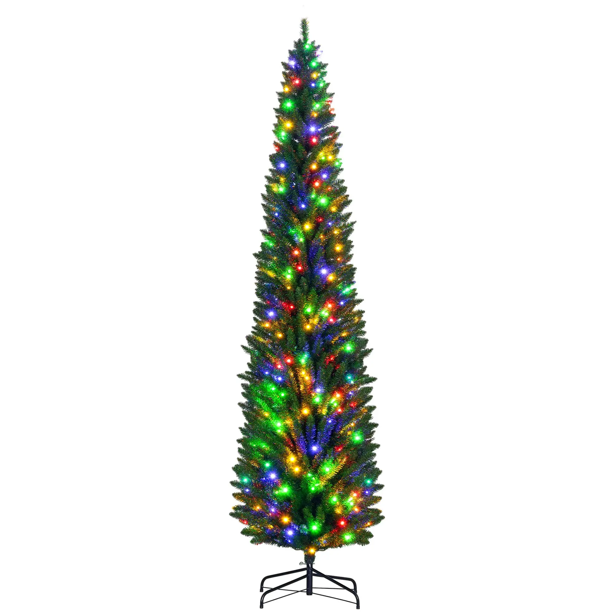 8ft Artificial Christmas Tree with Branches, Colorful LED Lights and Steel Base