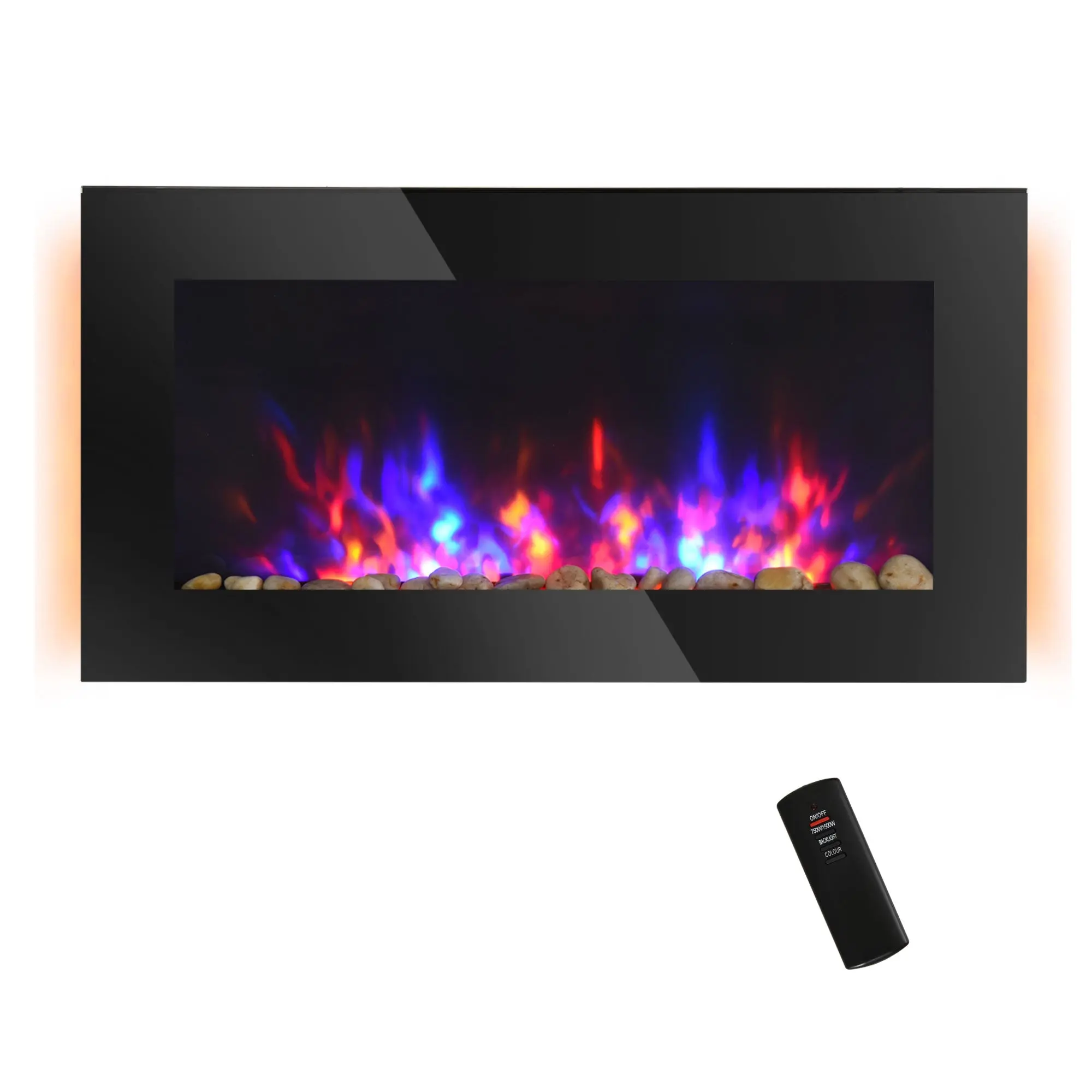 36" 1450W Electric Fireplace with Flame Effect, 7 Color Background Light and Side Light, Black
